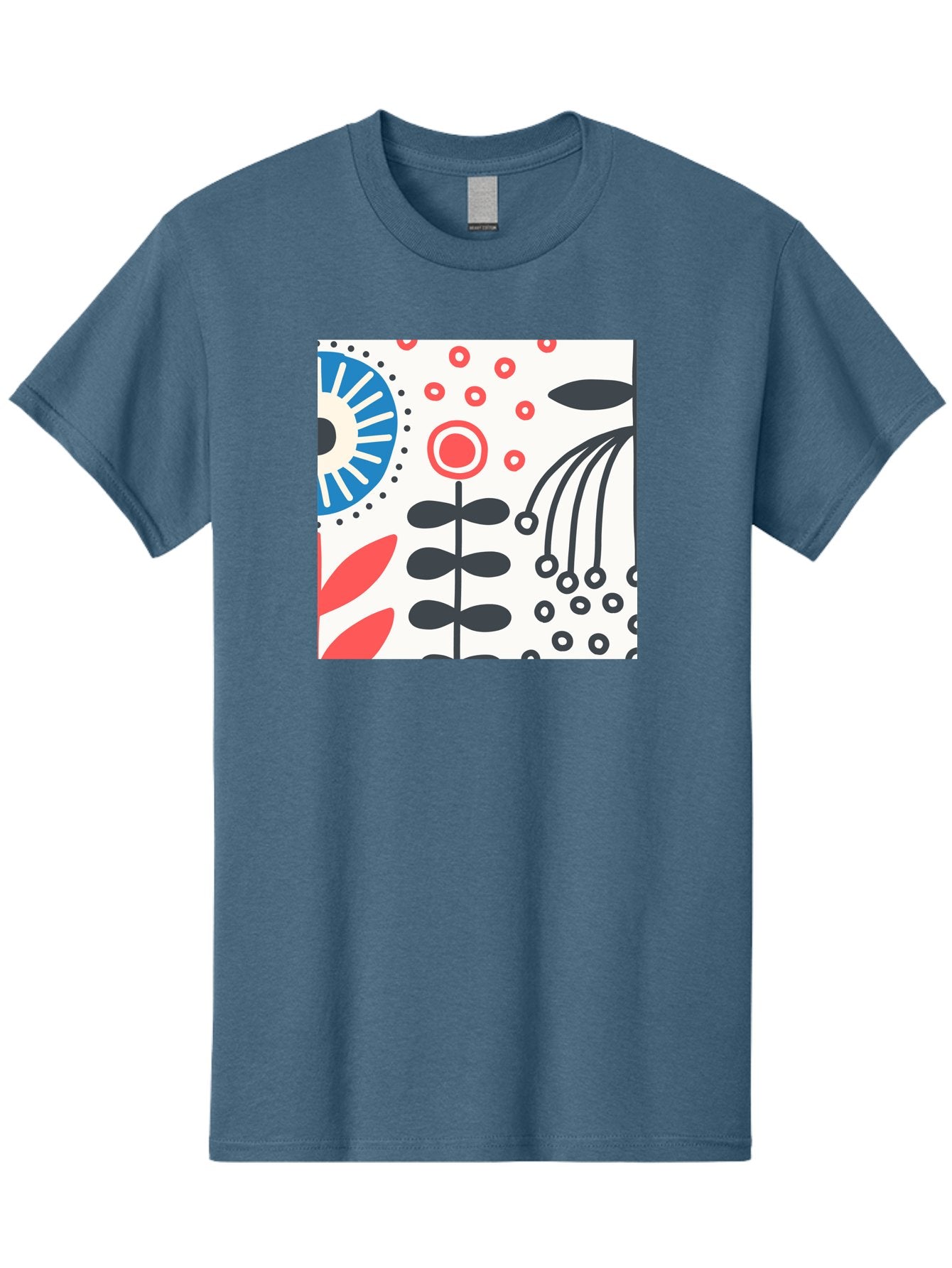 Flower-Design Men'S Graphic Tee, 100% Cotton, Comfortable Casual Summer Wear, Machine Washable, Abstract Floral Pattern, Minimalist Design, Bold Graphics, Modern Art, Floral Motifs, Red And Black Accents, Stylized Flowers, Geometric Shapes, Aab728