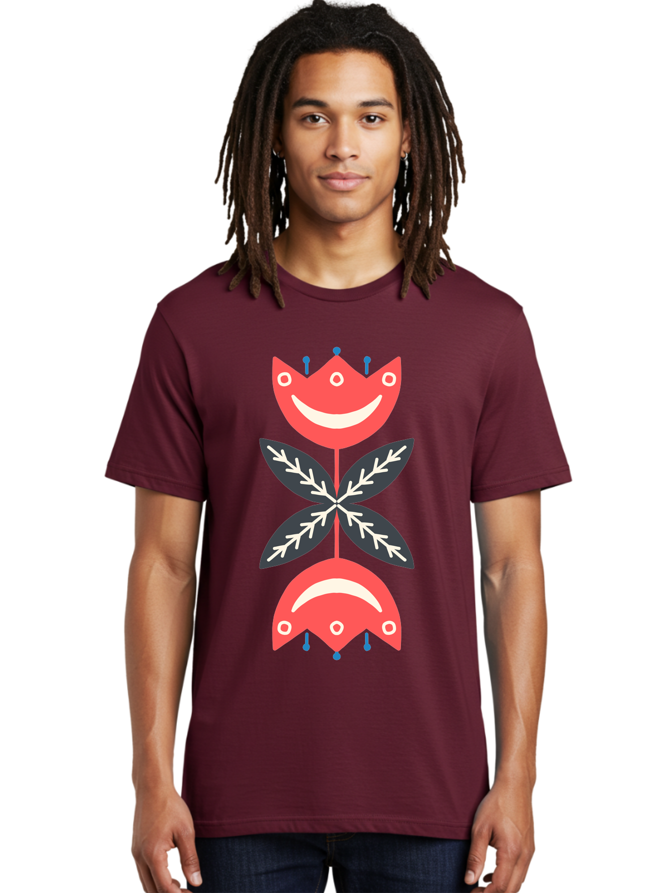 Flower-Face Men'S Graphic Tee, 100% Cotton, Comfortable Casual Summer Wear, Machine Washable, Red Smiley Faces, Playful Flowers, Cartoon Characters, Happy Emotions, Floral Designs, Whimsical Art, Cute Illustrations Aab729 6