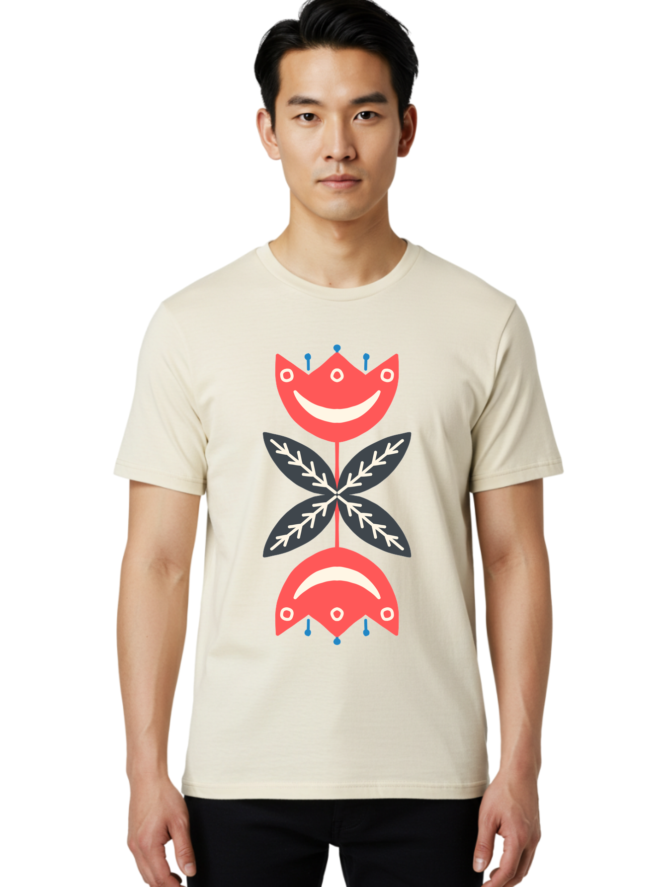Flower-Face Men'S Graphic Tee, 100% Cotton, Comfortable Casual Summer Wear, Machine Washable, Red Smiley Faces, Playful Flowers, Cartoon Characters, Happy Emotions, Floral Designs, Whimsical Art, Cute Illustrations Aab729 18