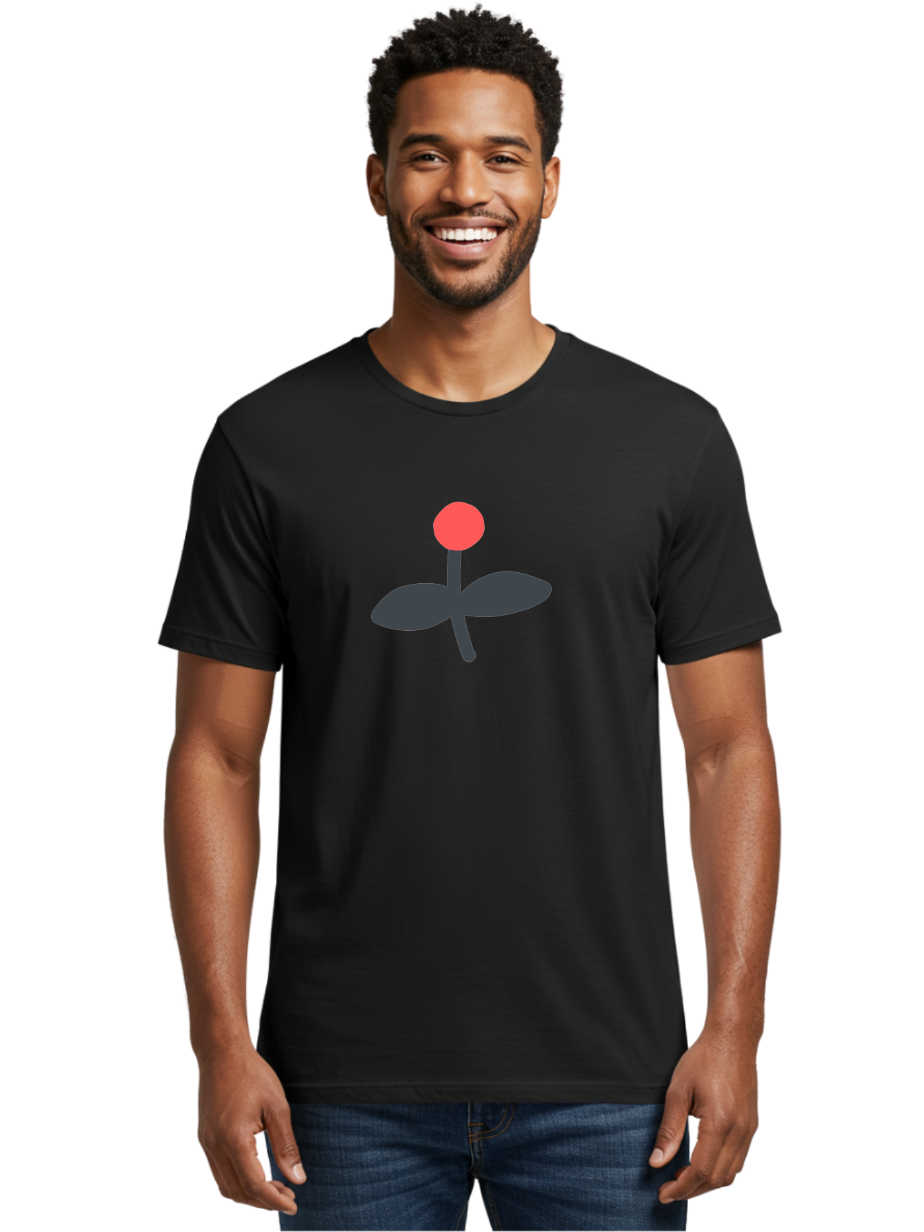 Flower-Graphic Men'S Graphic Tee, 100% Cotton, Comfortable Casual Summer Wear, Machine Washable, Simple Flower, Red Blossom, Black Leaves, Minimalist Design, Abstract Art, Floral Illustration, Modern Graphic Aab730 16