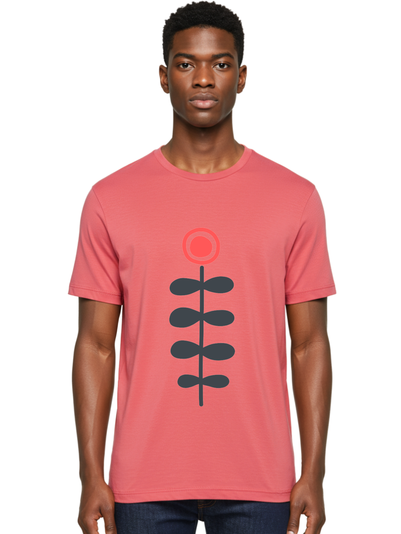 Flower-Icon-1 Men'S Graphic Tee, 100% Cotton, Comfortable Casual Summer Wear, Machine Washable, Simple Flower Graphic, Floral Design, Minimalist Art, Stem With Leaves, Red Flower Head, Graphic Illustration, Modern Botanical Aab731 8