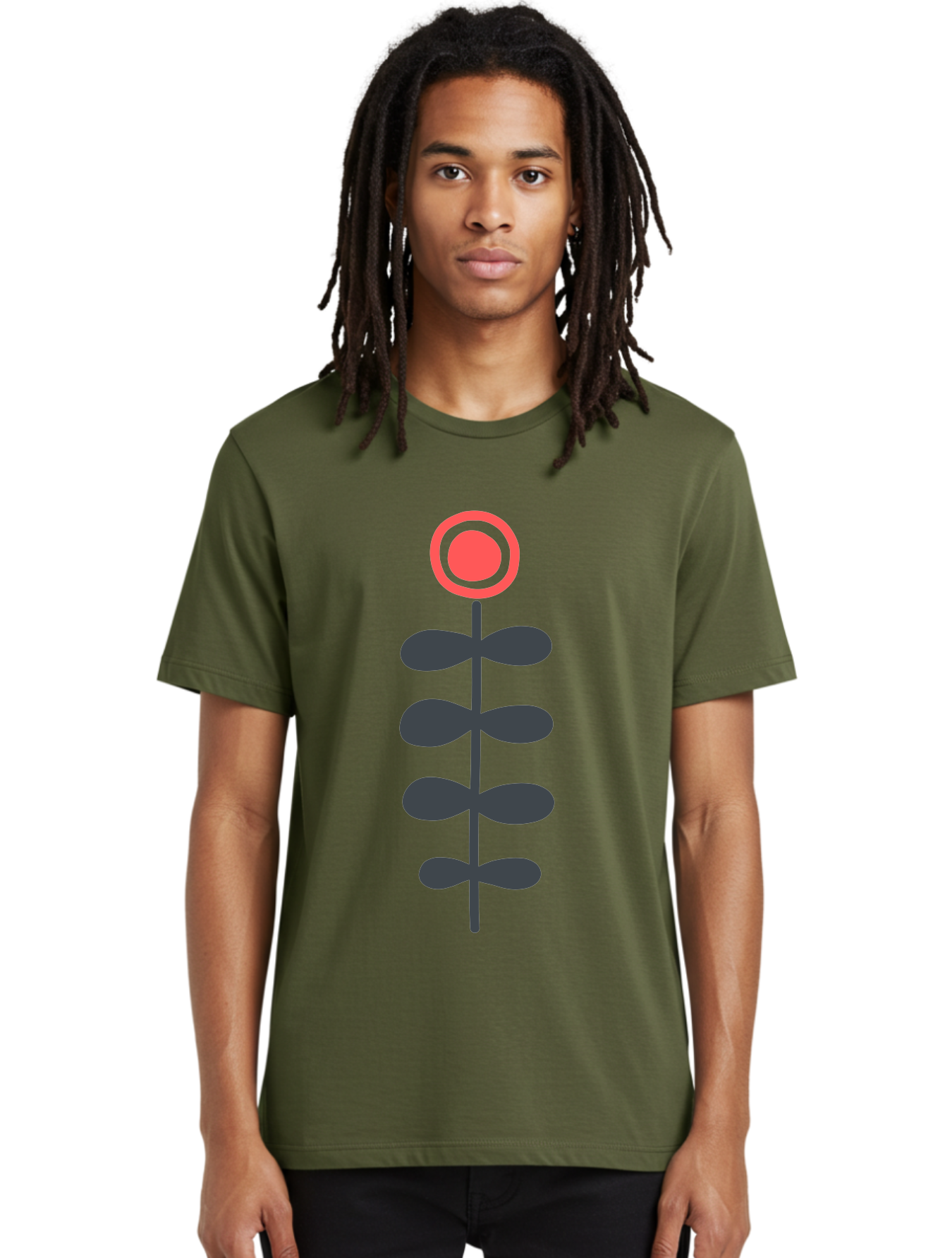Flower-Icon-1 Men'S Graphic Tee, 100% Cotton, Comfortable Casual Summer Wear, Machine Washable, Simple Flower Graphic, Floral Design, Minimalist Art, Stem With Leaves, Red Flower Head, Graphic Illustration, Modern Botanical Aab731 28