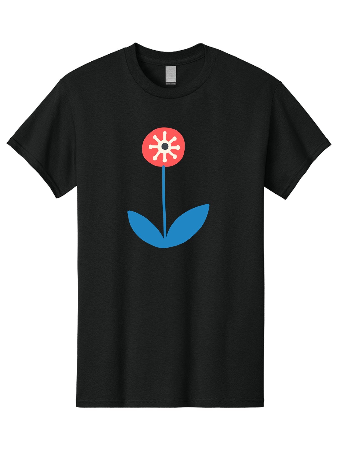 Flower-Icon Men'S Graphic Tee, 100% Cotton, Comfortable Casual Summer Wear, Machine Washable, Simple Flower, Minimalist Design, Red And White Petals, Blue Leaves, Floral Illustration, Modern Art, Digital Graphics, Stylized Bloom Aab732 4