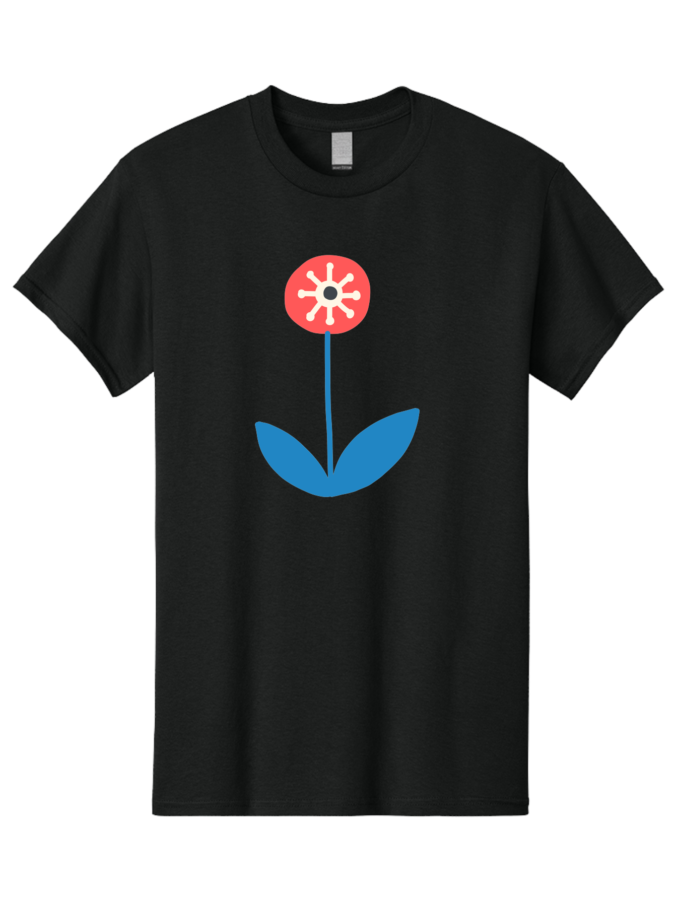 Flower-Icon Men'S Graphic Tee, 100% Cotton, Comfortable Casual Summer Wear, Machine Washable, Simple Flower, Minimalist Design, Red And White Petals, Blue Leaves, Floral Illustration, Modern Art, Digital Graphics, Stylized Bloom Aab732 23