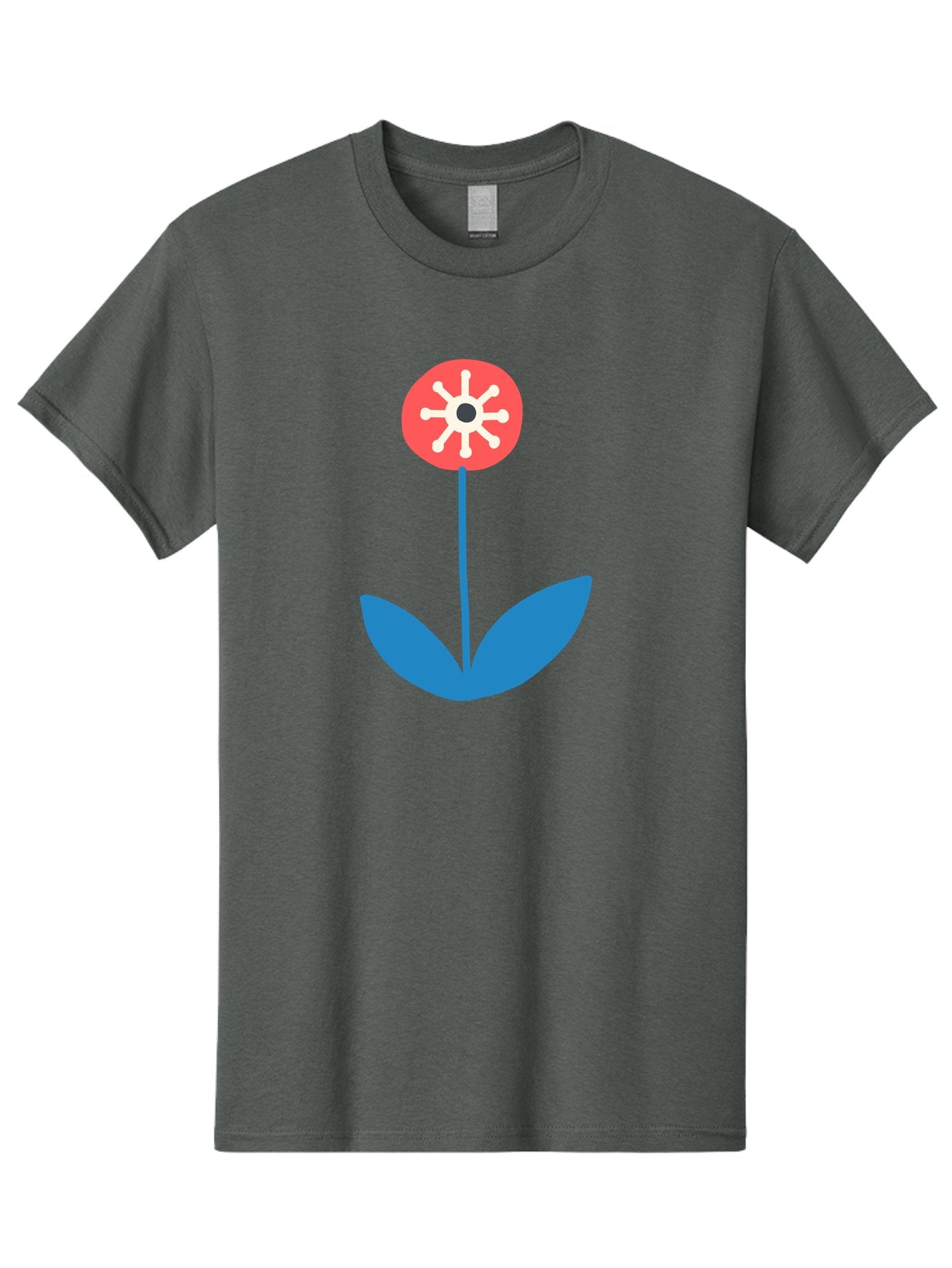 Flower-Icon Men'S Graphic Tee, 100% Cotton, Comfortable Casual Summer Wear, Machine Washable, Simple Flower, Minimalist Design, Red And White Petals, Blue Leaves, Floral Illustration, Modern Art, Digital Graphics, Stylized Bloom Aab732 14