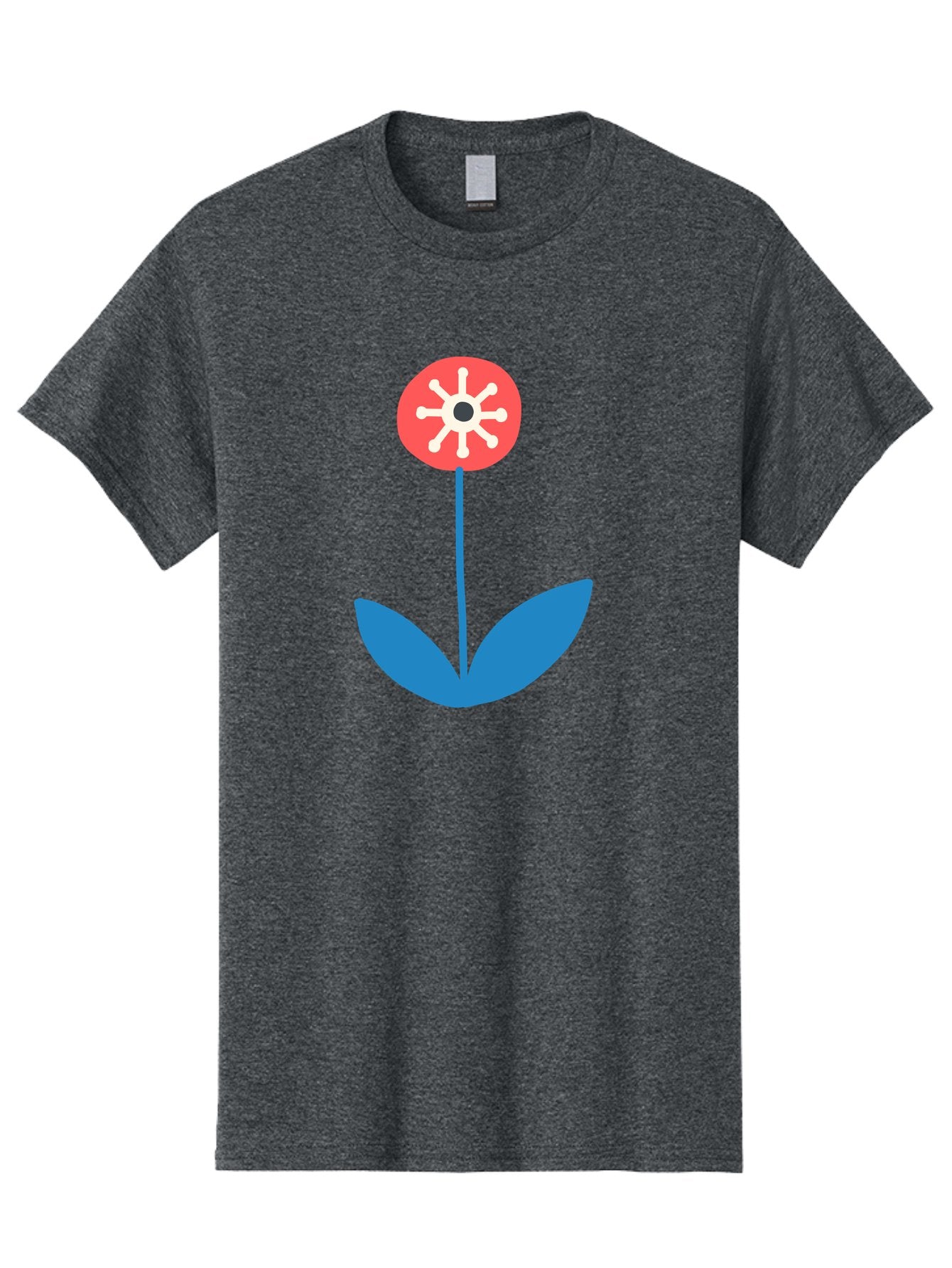Flower-Icon Men'S Graphic Tee, 100% Cotton, Comfortable Casual Summer Wear, Machine Washable, Simple Flower, Minimalist Design, Red And White Petals, Blue Leaves, Floral Illustration, Modern Art, Digital Graphics, Stylized Bloom Aab732 15