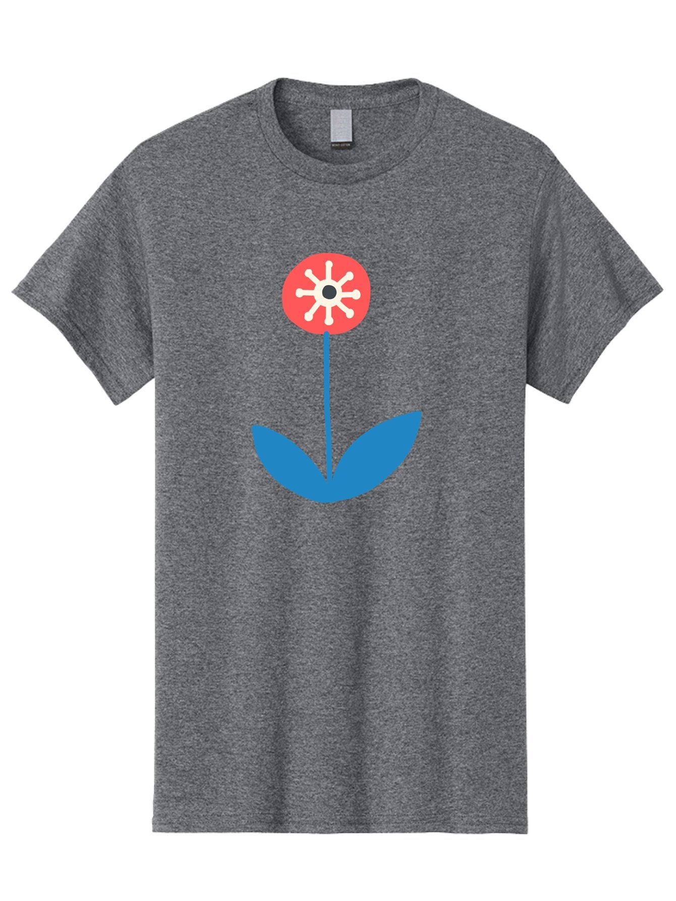 Flower-Icon Men'S Graphic Tee, 100% Cotton, Comfortable Casual Summer Wear, Machine Washable, Simple Flower, Minimalist Design, Red And White Petals, Blue Leaves, Floral Illustration, Modern Art, Digital Graphics, Stylized Bloom Aab732 10