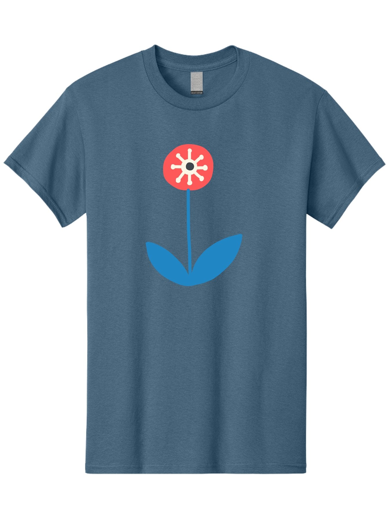 Flower-Icon Men'S Graphic Tee, 100% Cotton, Comfortable Casual Summer Wear, Machine Washable, Simple Flower, Minimalist Design, Red And White Petals, Blue Leaves, Floral Illustration, Modern Art, Digital Graphics, Stylized Bloom Aab732 13
