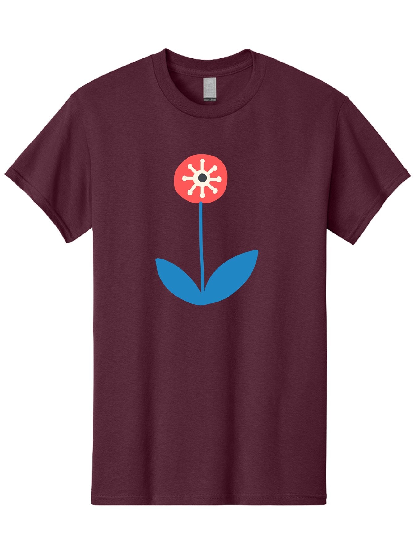 Flower-Icon Men'S Graphic Tee, 100% Cotton, Comfortable Casual Summer Wear, Machine Washable, Simple Flower, Minimalist Design, Red And White Petals, Blue Leaves, Floral Illustration, Modern Art, Digital Graphics, Stylized Bloom Aab732 3