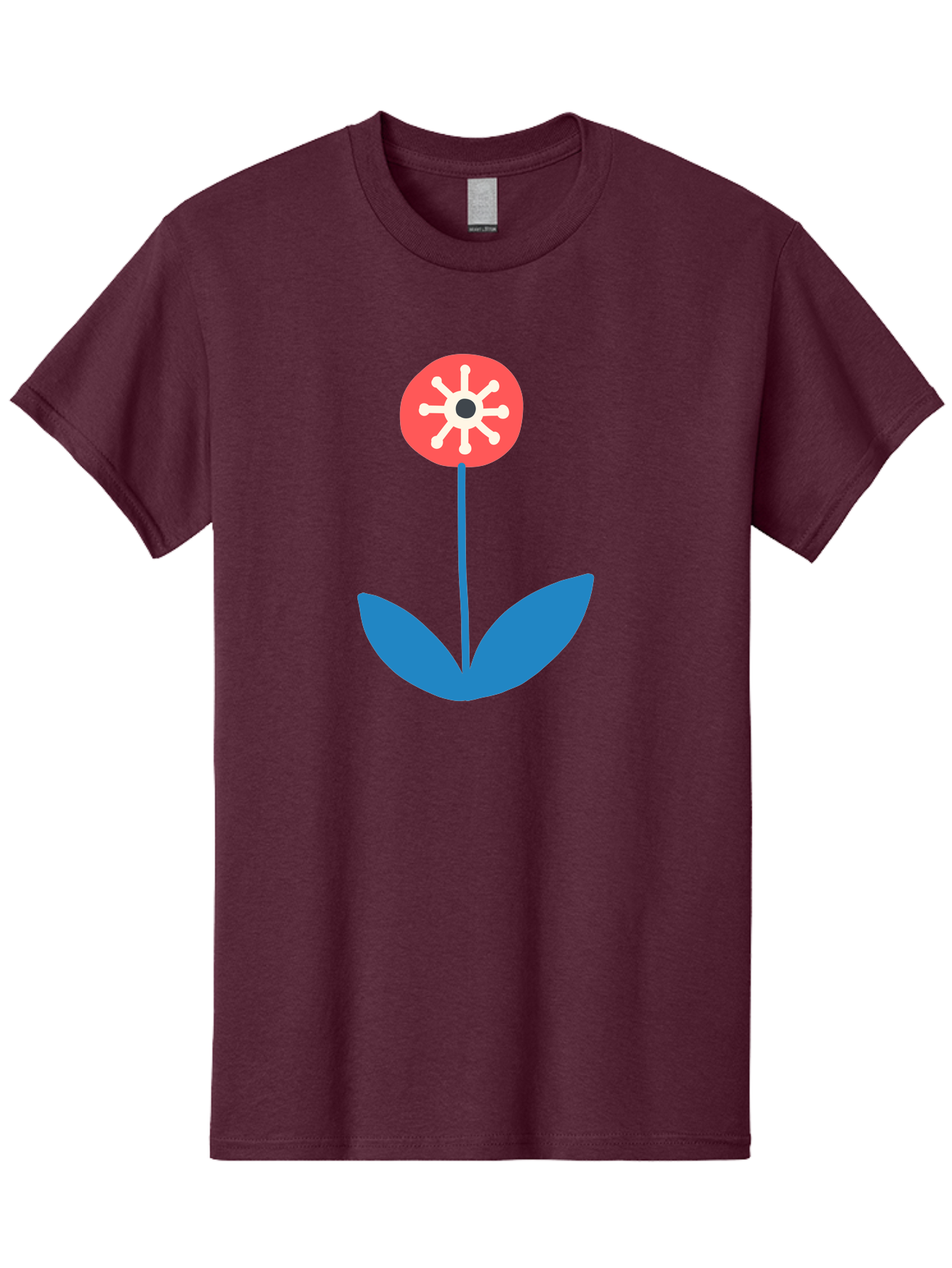 Flower-Icon Men'S Graphic Tee, 100% Cotton, Comfortable Casual Summer Wear, Machine Washable, Simple Flower, Minimalist Design, Red And White Petals, Blue Leaves, Floral Illustration, Modern Art, Digital Graphics, Stylized Bloom Aab732 17