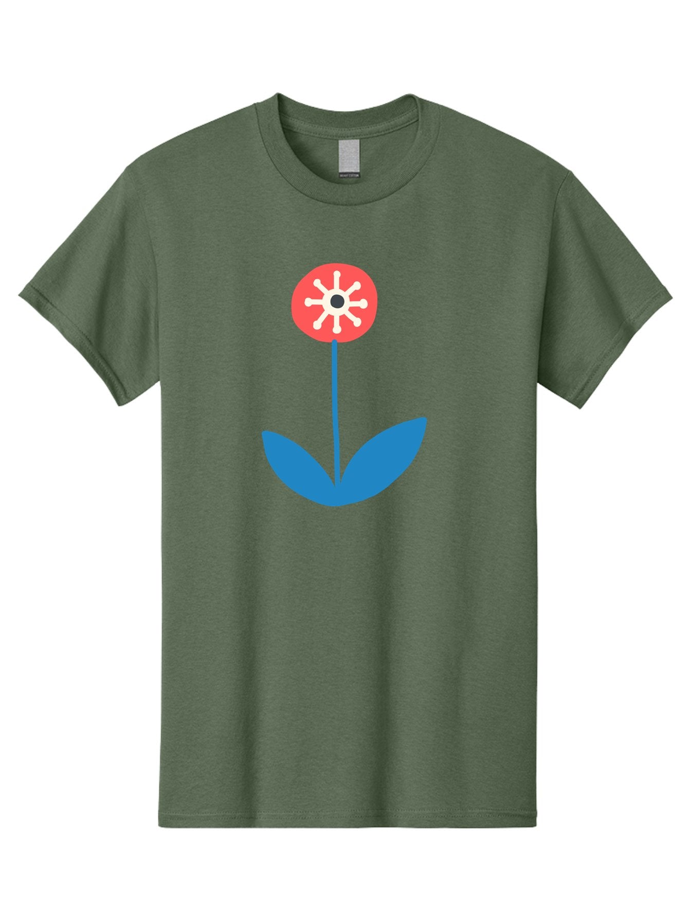 Flower-Icon Men'S Graphic Tee, 100% Cotton, Comfortable Casual Summer Wear, Machine Washable, Simple Flower, Minimalist Design, Red And White Petals, Blue Leaves, Floral Illustration, Modern Art, Digital Graphics, Stylized Bloom Aab732 11