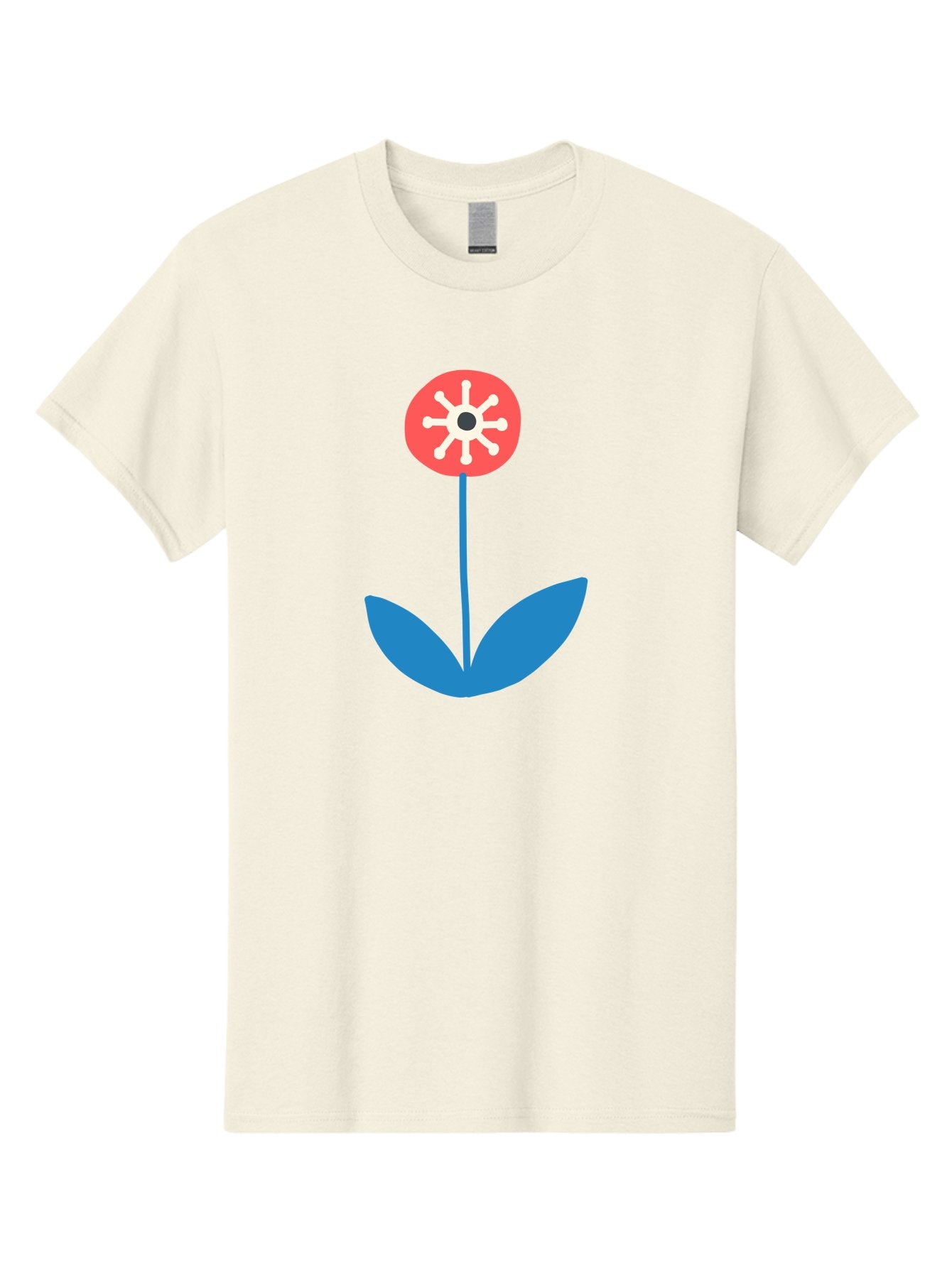 Flower-Icon Men'S Graphic Tee, 100% Cotton, Comfortable Casual Summer Wear, Machine Washable, Simple Flower, Minimalist Design, Red And White Petals, Blue Leaves, Floral Illustration, Modern Art, Digital Graphics, Stylized Bloom Aab732 7