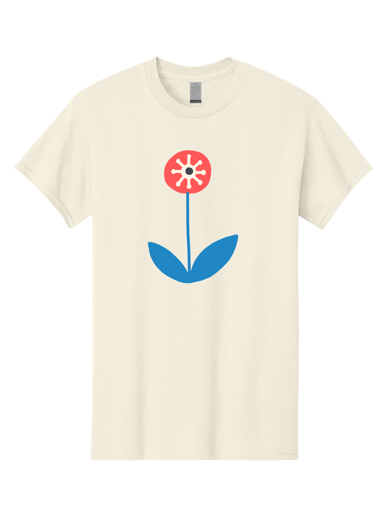 Flower-Icon Men'S Graphic Tee, 100% Cotton, Comfortable Casual Summer Wear, Machine Washable, Simple Flower, Minimalist Design, Red And White Petals, Blue Leaves, Floral Illustration, Modern Art, Digital Graphics, Stylized Bloom Aab732 25