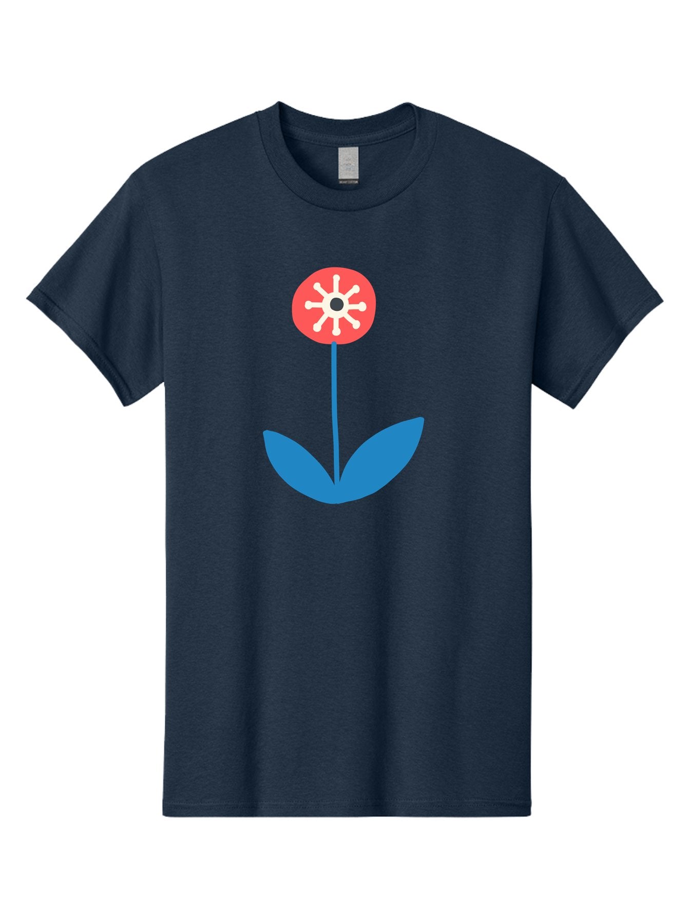 Flower-Icon Men'S Graphic Tee, 100% Cotton, Comfortable Casual Summer Wear, Machine Washable, Simple Flower, Minimalist Design, Red And White Petals, Blue Leaves, Floral Illustration, Modern Art, Digital Graphics, Stylized Bloom Aab732 6