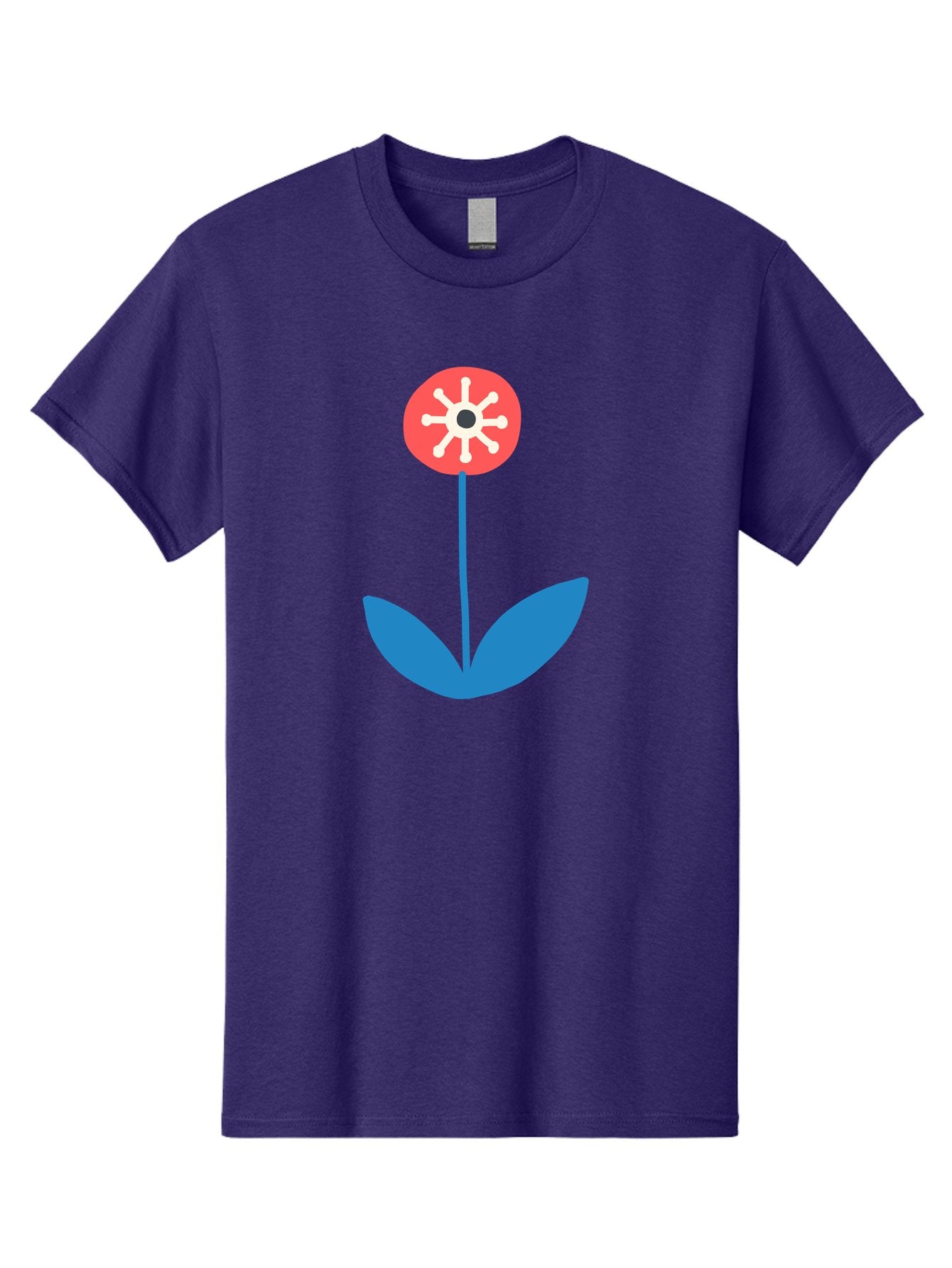Flower-Icon Men'S Graphic Tee, 100% Cotton, Comfortable Casual Summer Wear, Machine Washable, Simple Flower, Minimalist Design, Red And White Petals, Blue Leaves, Floral Illustration, Modern Art, Digital Graphics, Stylized Bloom Aab732