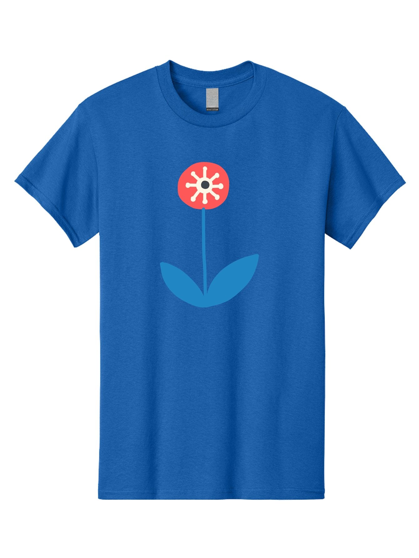 Flower-Icon Men'S Graphic Tee, 100% Cotton, Comfortable Casual Summer Wear, Machine Washable, Simple Flower, Minimalist Design, Red And White Petals, Blue Leaves, Floral Illustration, Modern Art, Digital Graphics, Stylized Bloom Aab732 5