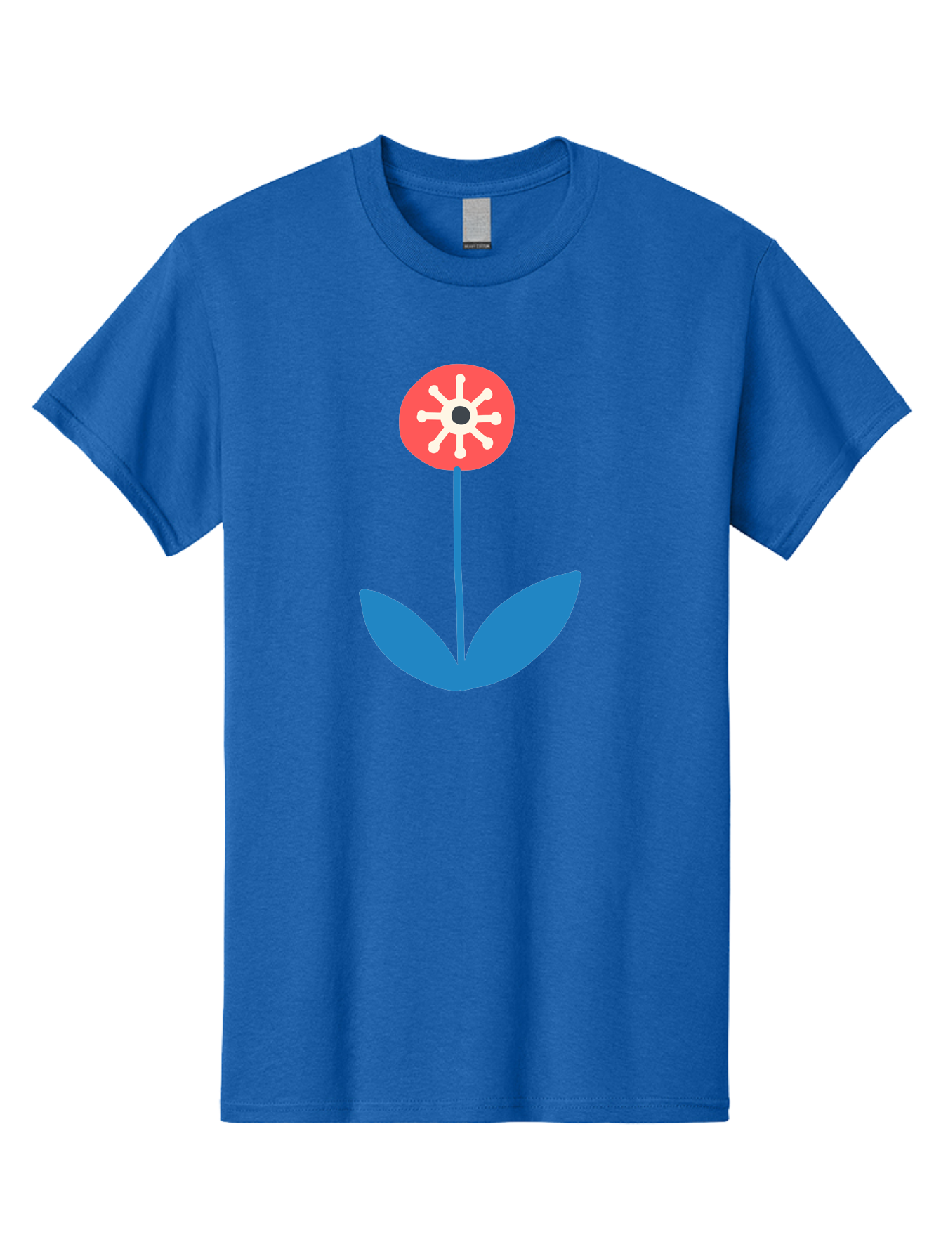 Flower-Icon Men'S Graphic Tee, 100% Cotton, Comfortable Casual Summer Wear, Machine Washable, Simple Flower, Minimalist Design, Red And White Petals, Blue Leaves, Floral Illustration, Modern Art, Digital Graphics, Stylized Bloom Aab732 15