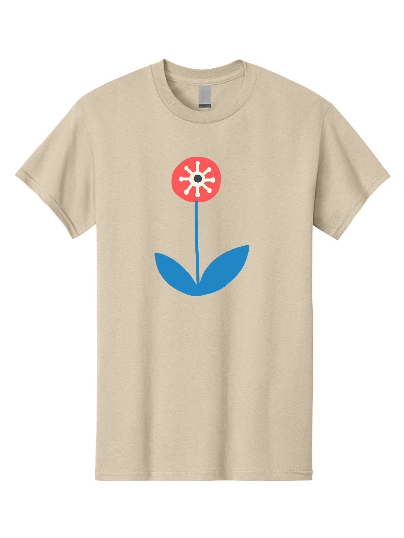 Flower-Icon Men'S Graphic Tee, 100% Cotton, Comfortable Casual Summer Wear, Machine Washable, Simple Flower, Minimalist Design, Red And White Petals, Blue Leaves, Floral Illustration, Modern Art, Digital Graphics, Stylized Bloom Aab732 9