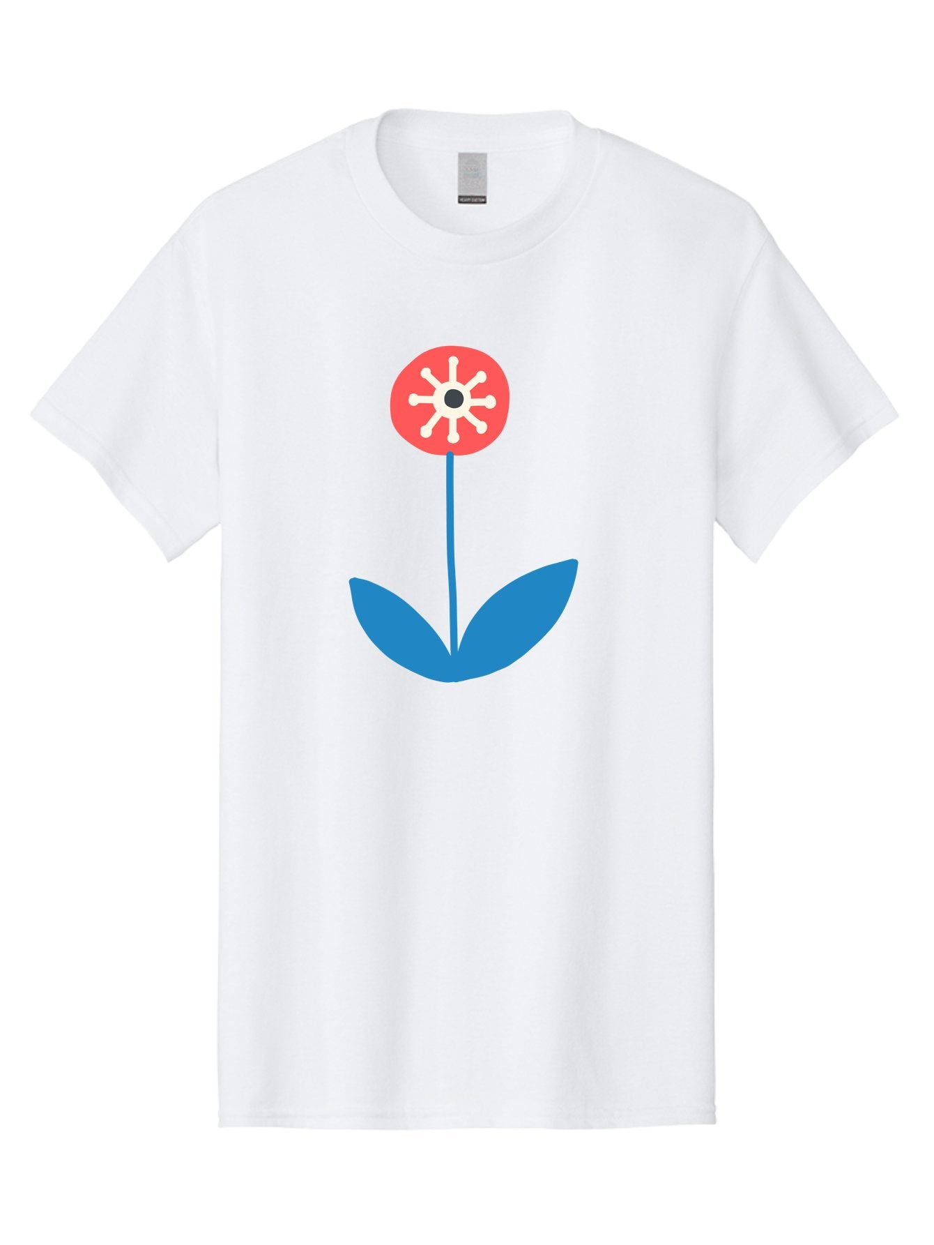 Flower-Icon Men'S Graphic Tee, 100% Cotton, Comfortable Casual Summer Wear, Machine Washable, Simple Flower, Minimalist Design, Red And White Petals, Blue Leaves, Floral Illustration, Modern Art, Digital Graphics, Stylized Bloom Aab732