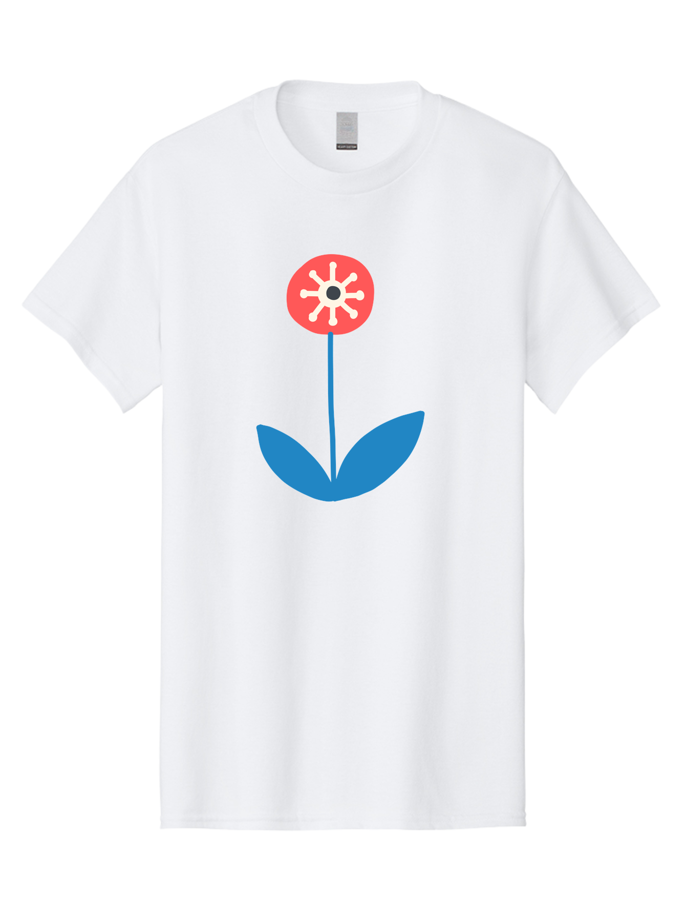 Flower-Icon Men'S Graphic Tee, 100% Cotton, Comfortable Casual Summer Wear, Machine Washable, Simple Flower, Minimalist Design, Red And White Petals, Blue Leaves, Floral Illustration, Modern Art, Digital Graphics, Stylized Bloom Aab732 19