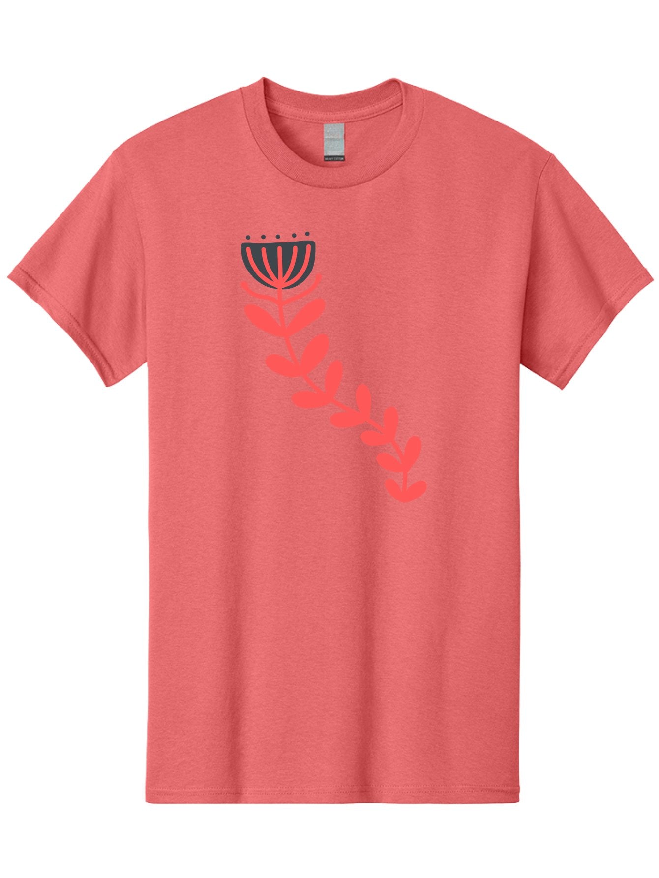 Flower-Illustration Men'S Graphic Tee, 100% Cotton, Comfortable Casual Summer Wear, Machine Washable, Stylized Tulip, Simple Design, Floral Pattern, Minimalist Art, Pink And Black, Leaves And Stem, Graphic Illustration, Modern Art Aab734 10