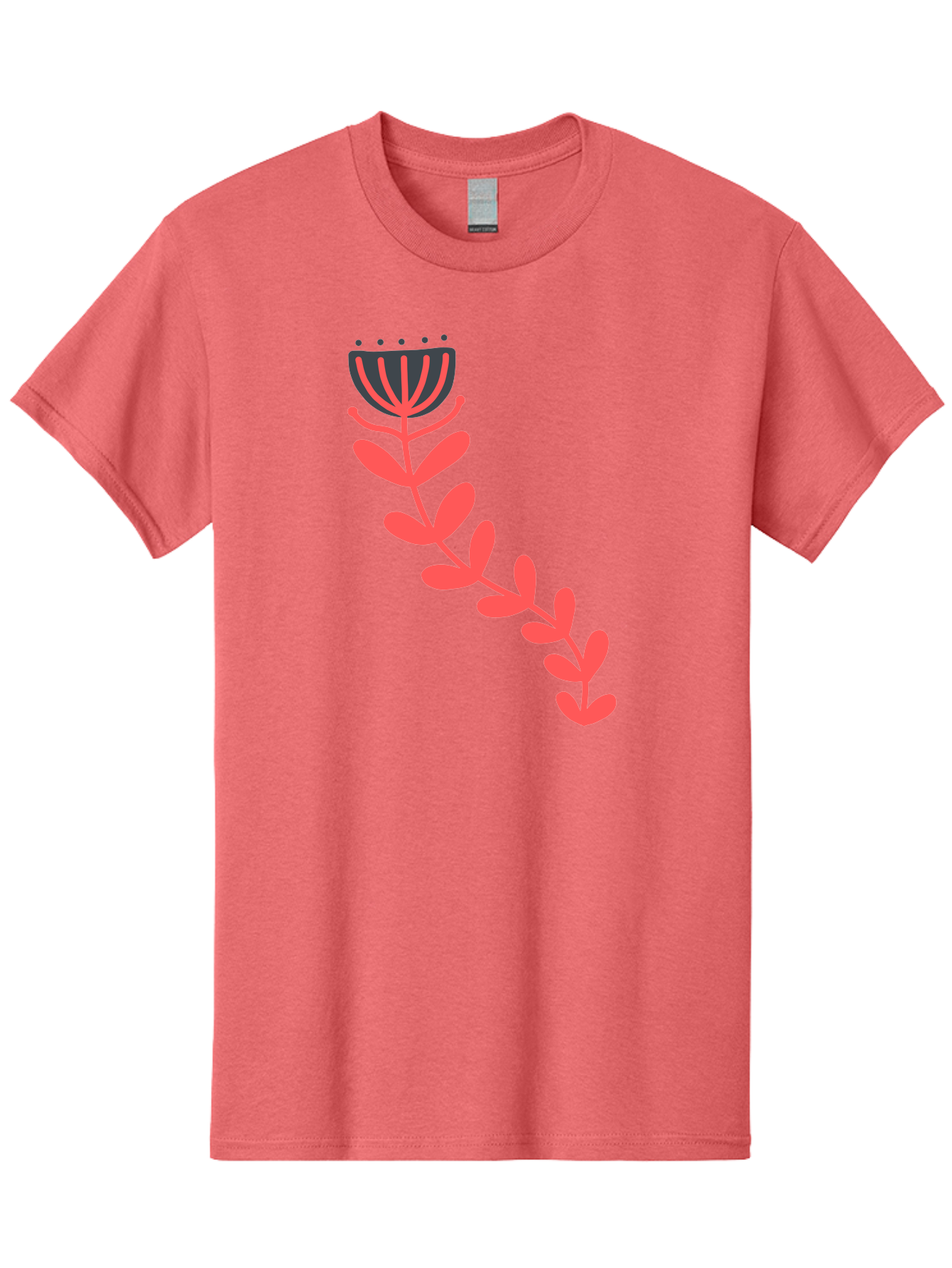 Flower-Illustration Men'S Graphic Tee, 100% Cotton, Comfortable Casual Summer Wear, Machine Washable, Stylized Tulip, Simple Design, Floral Pattern, Minimalist Art, Pink And Black, Leaves And Stem, Graphic Illustration, Modern Art Aab734 27