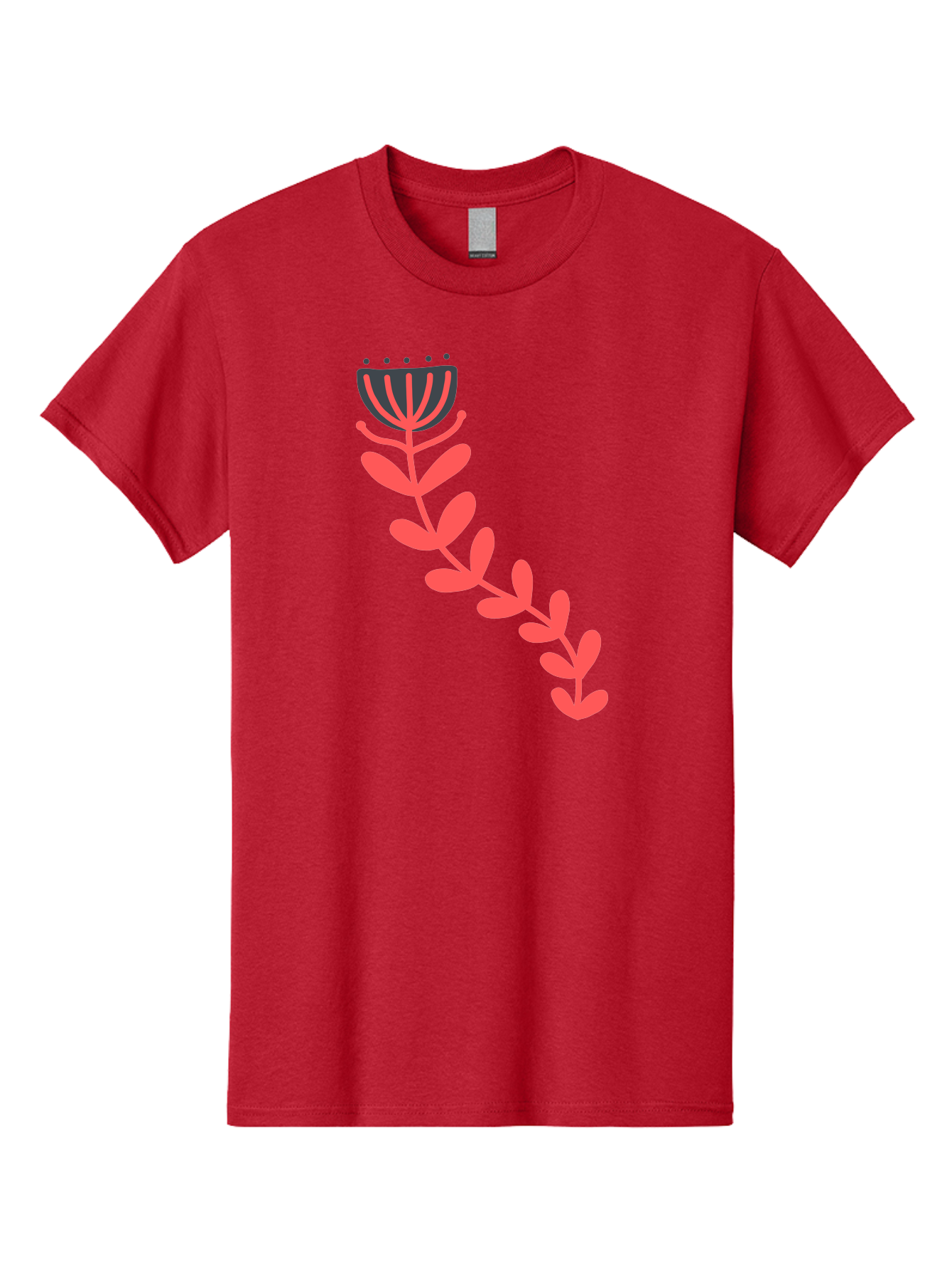 Flower-Illustration Men'S Graphic Tee, 100% Cotton, Comfortable Casual Summer Wear, Machine Washable, Stylized Tulip, Simple Design, Floral Pattern, Minimalist Art, Pink And Black, Leaves And Stem, Graphic Illustration, Modern Art Aab734 17