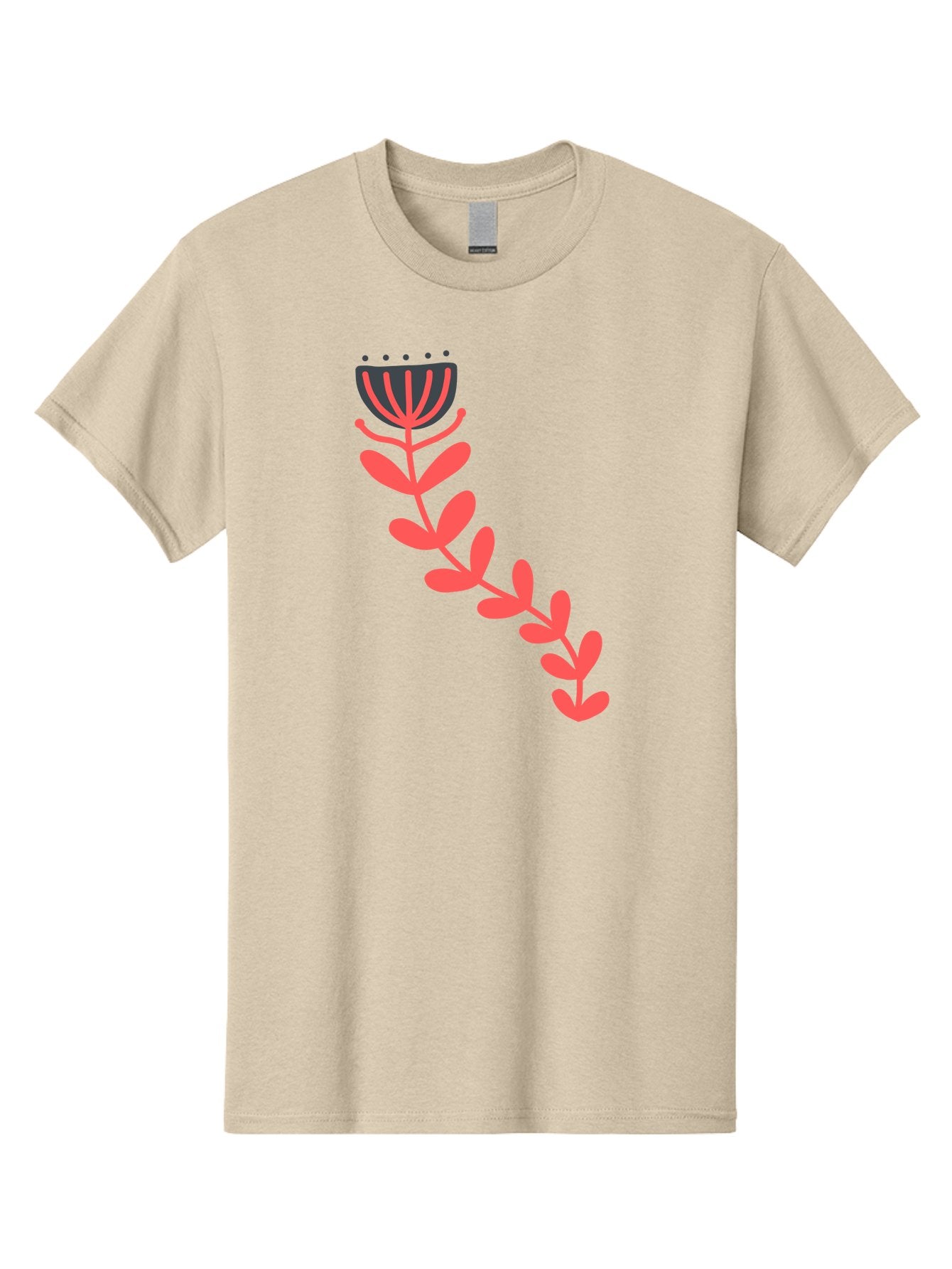 Flower-Illustration Men'S Graphic Tee, 100% Cotton, Comfortable Casual Summer Wear, Machine Washable, Stylized Tulip, Simple Design, Floral Pattern, Minimalist Art, Pink And Black, Leaves And Stem, Graphic Illustration, Modern Art Aab734 5