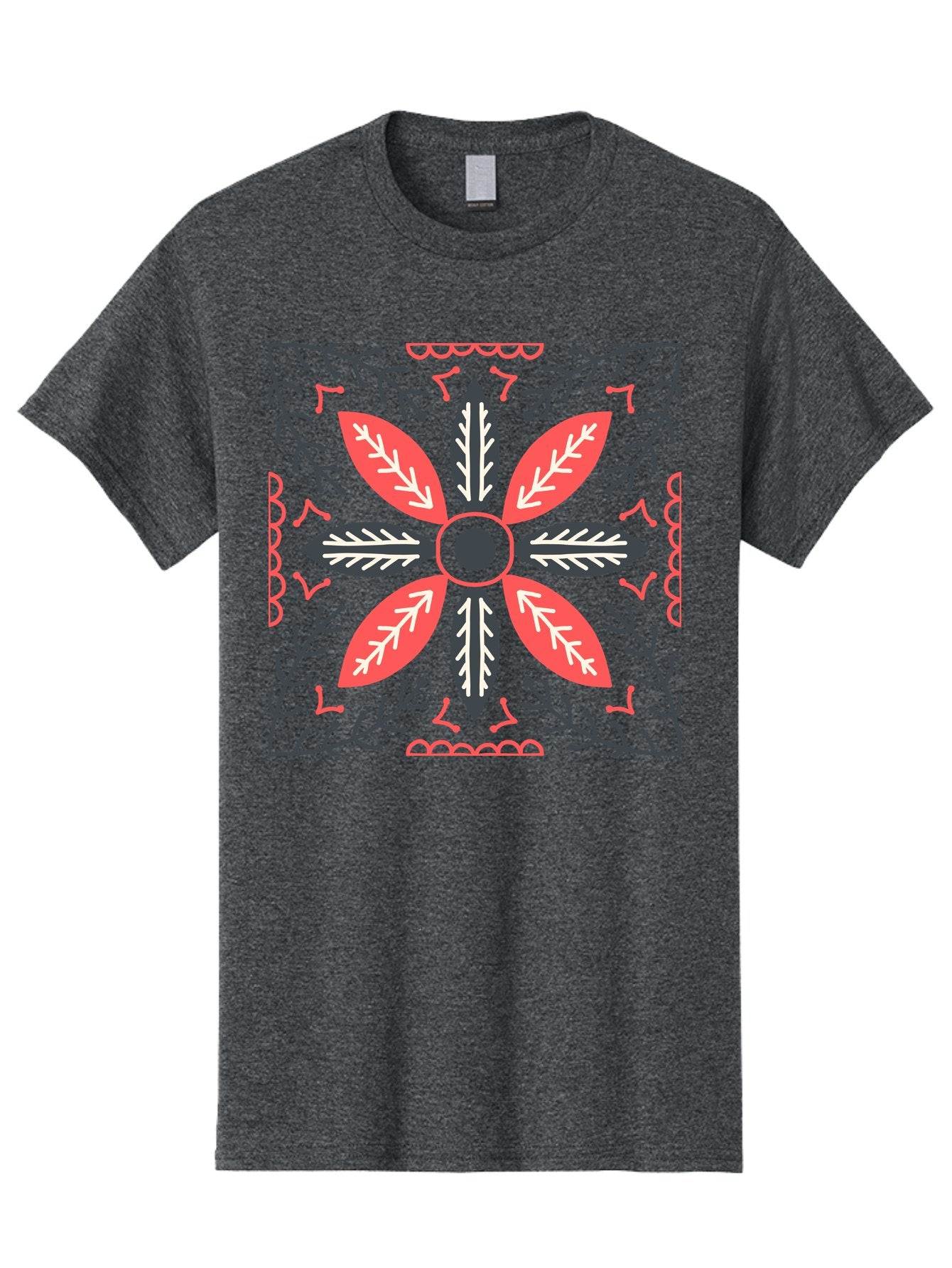 Flower-Mandala Men'S Graphic Tee, 100% Cotton, Comfortable Casual Summer Wear, Machine Washable, Symmetrical Floral Design, Colorful Pattern, Red And Black Petals, White Leaf Details, Floral Motif, Decorative Art, Vibrant Colors, Aab735 6