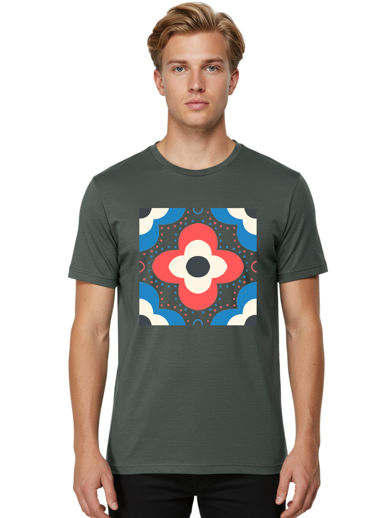 Flower-Pattern-3 Men'S Graphic Tee, 100% Cotton, Comfortable Casual Summer Wear, Machine Washable, Stylized Flower, Floral Pattern, Abstract Design, Geometric Shapes, Bold Colors, Vibrant Hues, Modern Art, Decorative Motif, Aab738 16