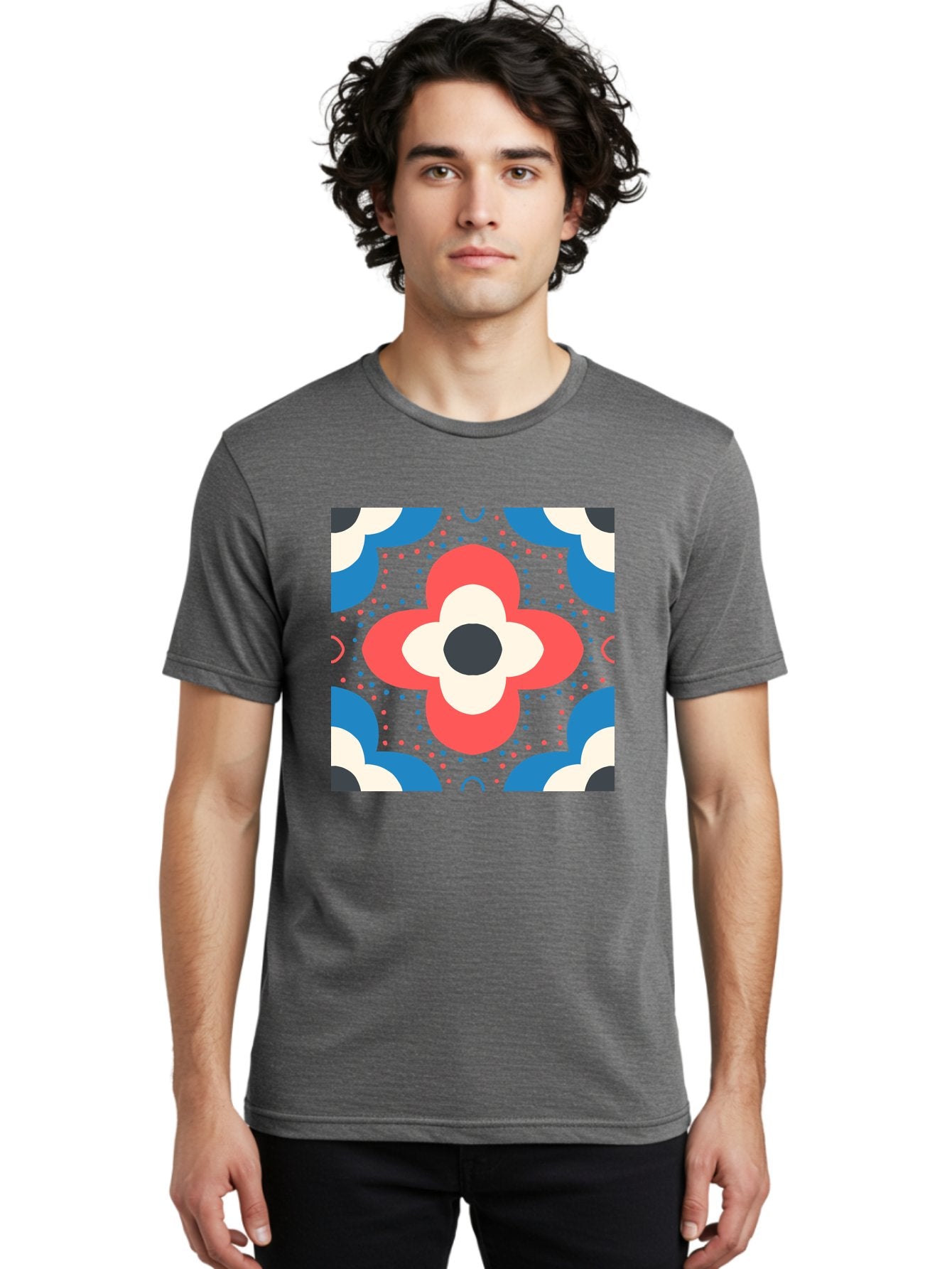 Flower-Pattern-3 Men'S Graphic Tee, 100% Cotton, Comfortable Casual Summer Wear, Machine Washable, Stylized Flower, Floral Pattern, Abstract Design, Geometric Shapes, Bold Colors, Vibrant Hues, Modern Art, Decorative Motif, Aab738 21