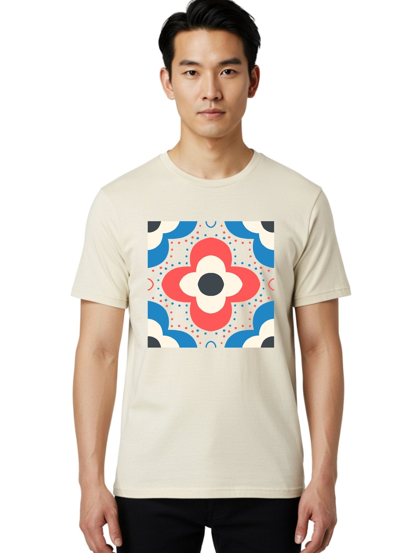 Flower-Pattern-3 Men'S Graphic Tee, 100% Cotton, Comfortable Casual Summer Wear, Machine Washable, Stylized Flower, Floral Pattern, Abstract Design, Geometric Shapes, Bold Colors, Vibrant Hues, Modern Art, Decorative Motif, Aab738 20