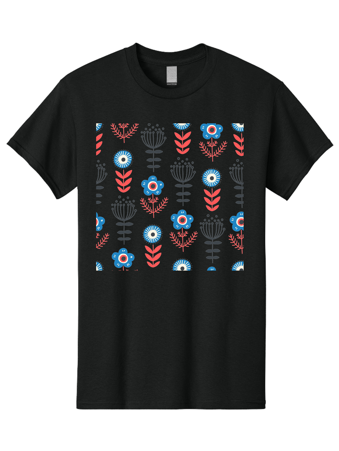 Flower-Pattern Men'S Graphic Tee, 100% Cotton, Comfortable Casual Summer Wear, Machine Washable, Blue Flowers, Pink Chevrons, Floral Design, Abstract Patterns, Decorative Elements, Vibrant Colors, Stylized Blooms Aab739 11