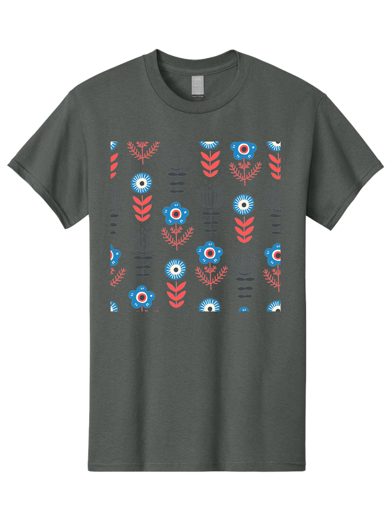 Flower-Pattern Men'S Graphic Tee, 100% Cotton, Comfortable Casual Summer Wear, Machine Washable, Blue Flowers, Pink Chevrons, Floral Design, Abstract Patterns, Decorative Elements, Vibrant Colors, Stylized Blooms Aab739 7