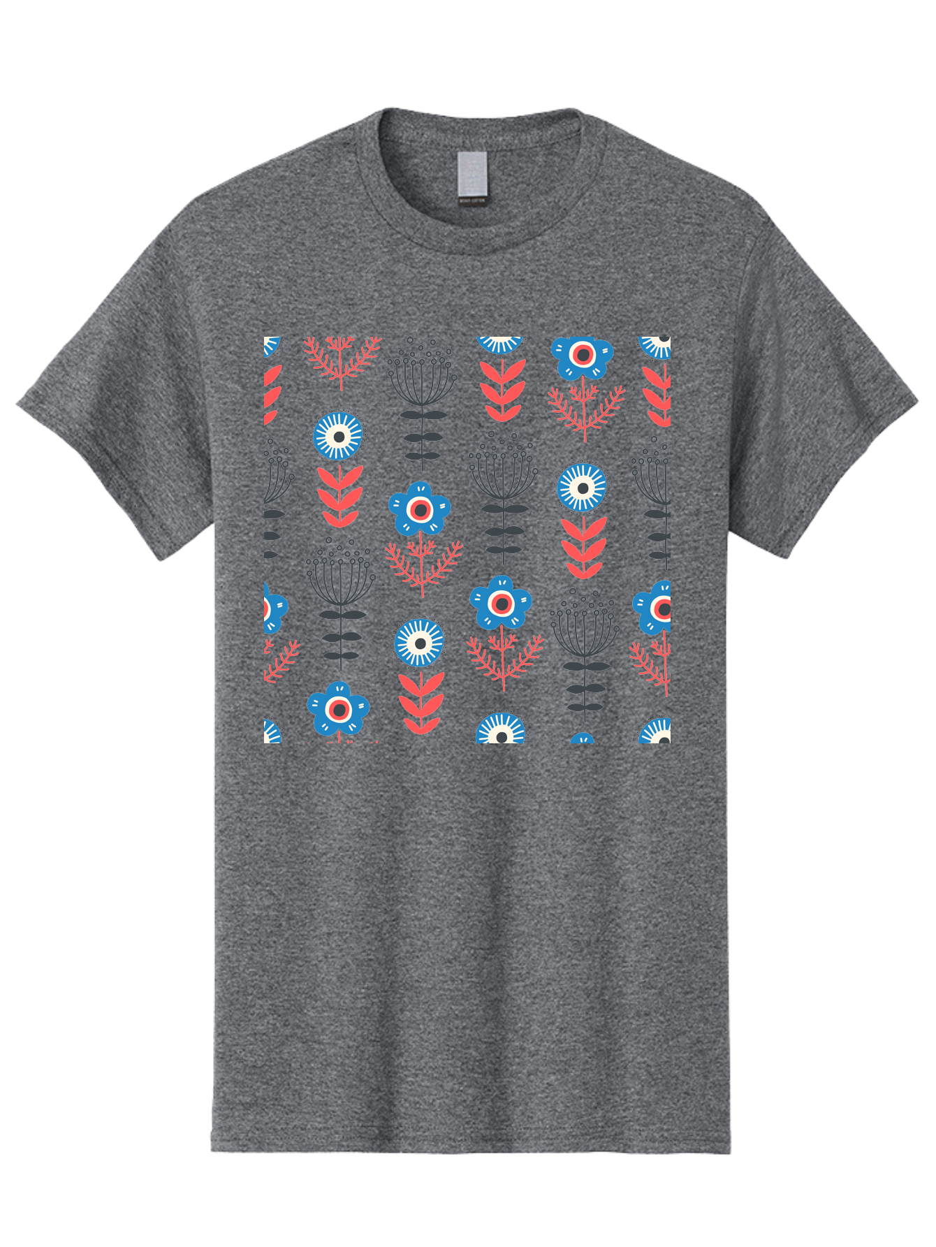 Flower-Pattern Men'S Graphic Tee, 100% Cotton, Comfortable Casual Summer Wear, Machine Washable, Blue Flowers, Pink Chevrons, Floral Design, Abstract Patterns, Decorative Elements, Vibrant Colors, Stylized Blooms Aab739 27