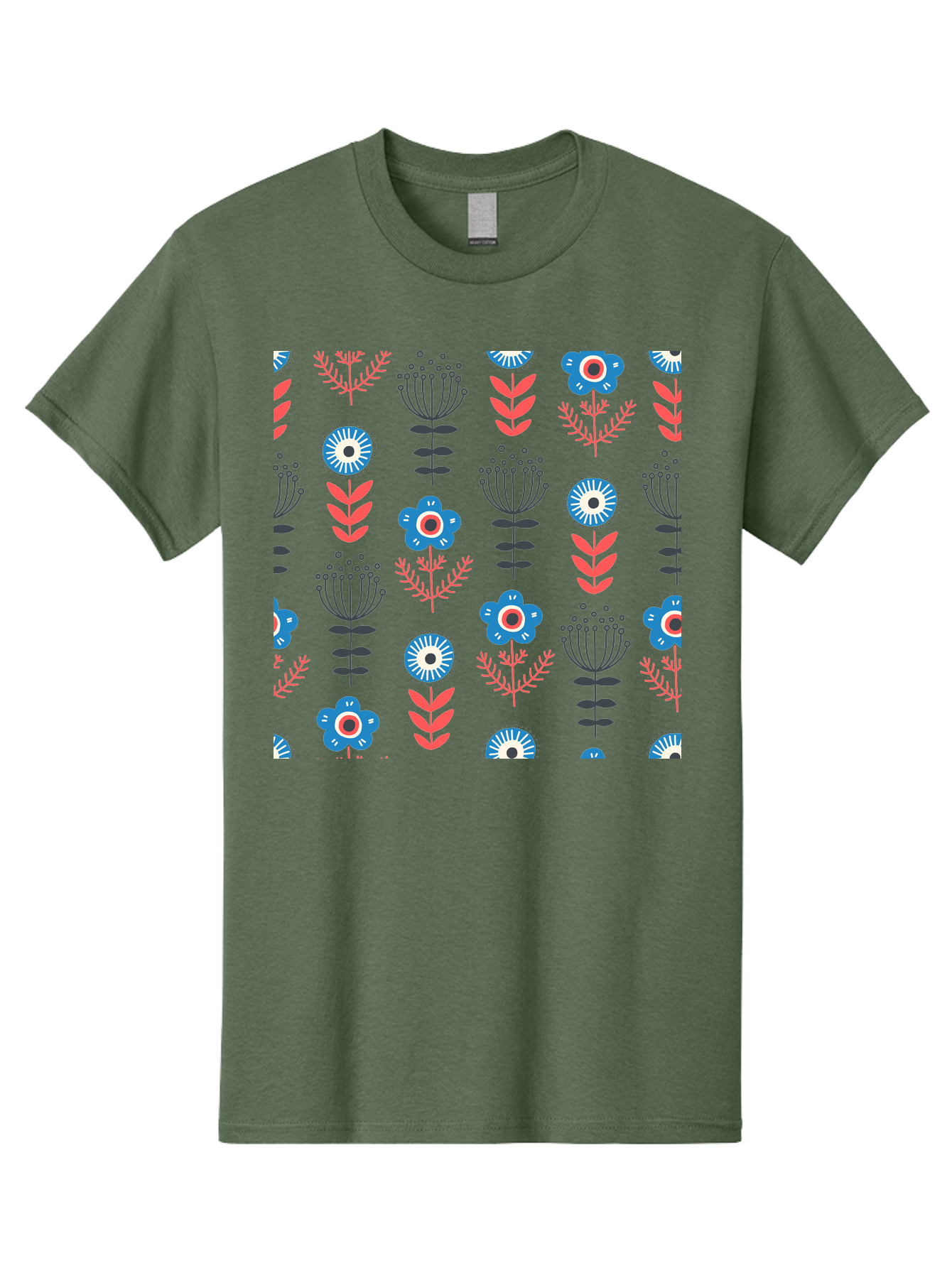 Flower-Pattern Men'S Graphic Tee, 100% Cotton, Comfortable Casual Summer Wear, Machine Washable, Blue Flowers, Pink Chevrons, Floral Design, Abstract Patterns, Decorative Elements, Vibrant Colors, Stylized Blooms Aab739 15