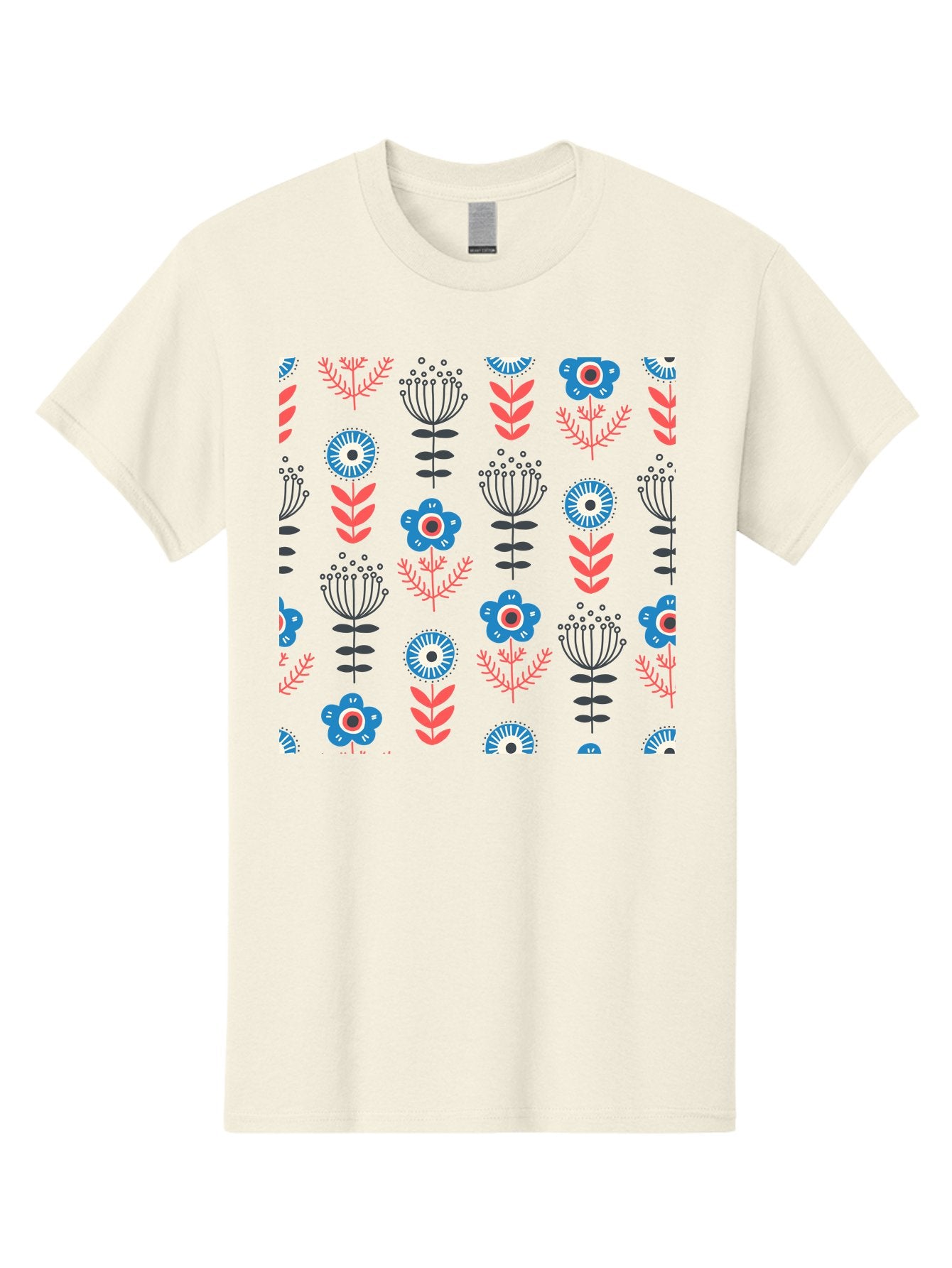 Flower-Pattern Men'S Graphic Tee, 100% Cotton, Comfortable Casual Summer Wear, Machine Washable, Blue Flowers, Pink Chevrons, Floral Design, Abstract Patterns, Decorative Elements, Vibrant Colors, Stylized Blooms Aab739 14