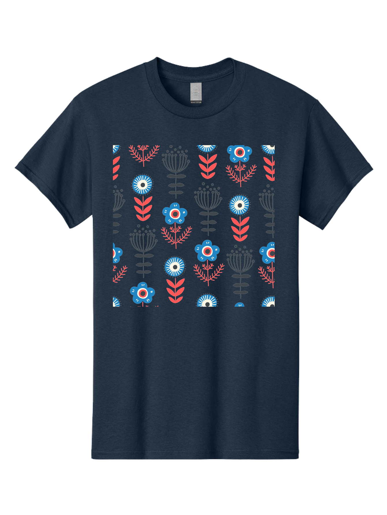 Flower-Pattern Men'S Graphic Tee, 100% Cotton, Comfortable Casual Summer Wear, Machine Washable, Blue Flowers, Pink Chevrons, Floral Design, Abstract Patterns, Decorative Elements, Vibrant Colors, Stylized Blooms Aab739 21