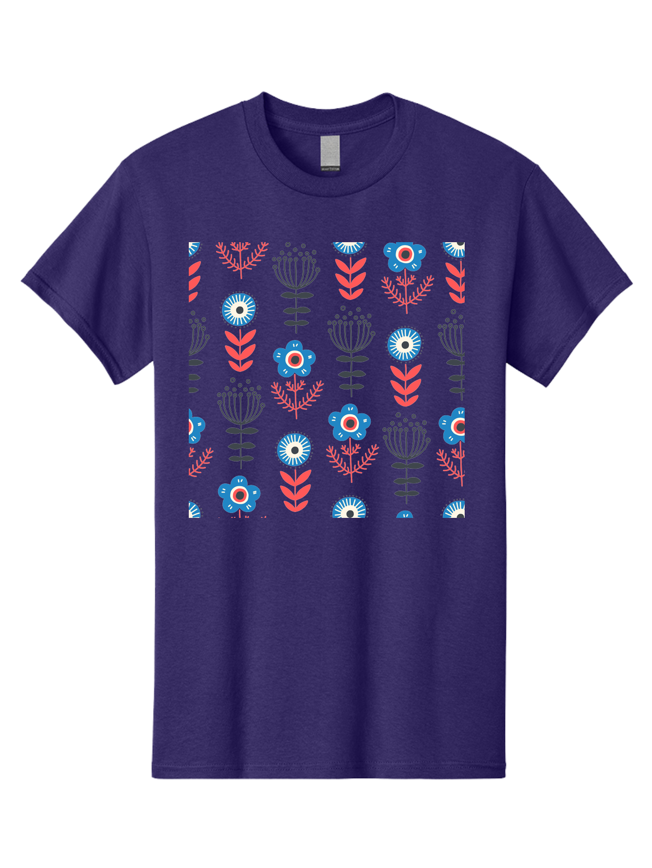 Flower-Pattern Men'S Graphic Tee, 100% Cotton, Comfortable Casual Summer Wear, Machine Washable, Blue Flowers, Pink Chevrons, Floral Design, Abstract Patterns, Decorative Elements, Vibrant Colors, Stylized Blooms Aab739 19