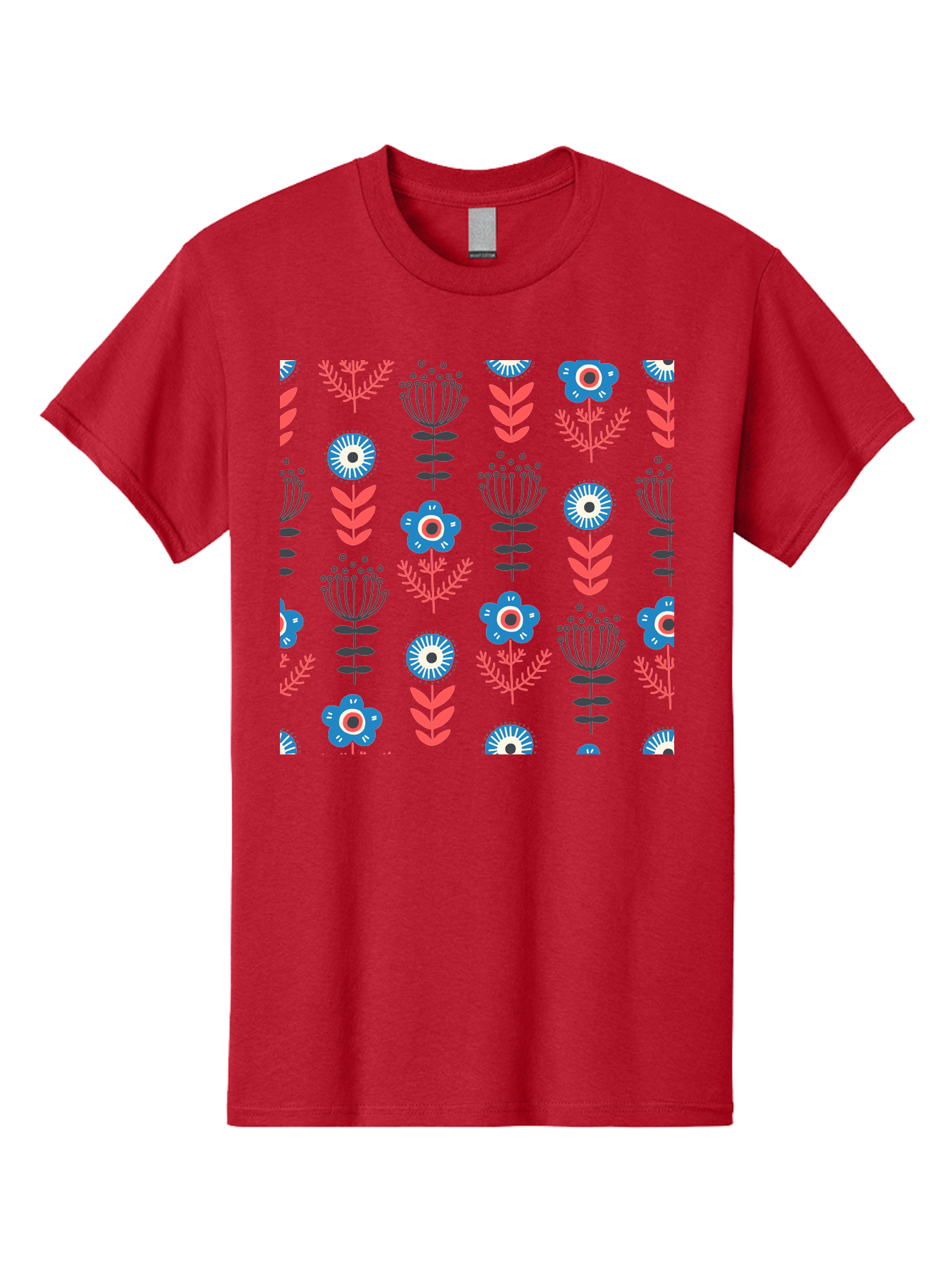 Flower-Pattern Men'S Graphic Tee, 100% Cotton, Comfortable Casual Summer Wear, Machine Washable, Blue Flowers, Pink Chevrons, Floral Design, Abstract Patterns, Decorative Elements, Vibrant Colors, Stylized Blooms Aab739 17