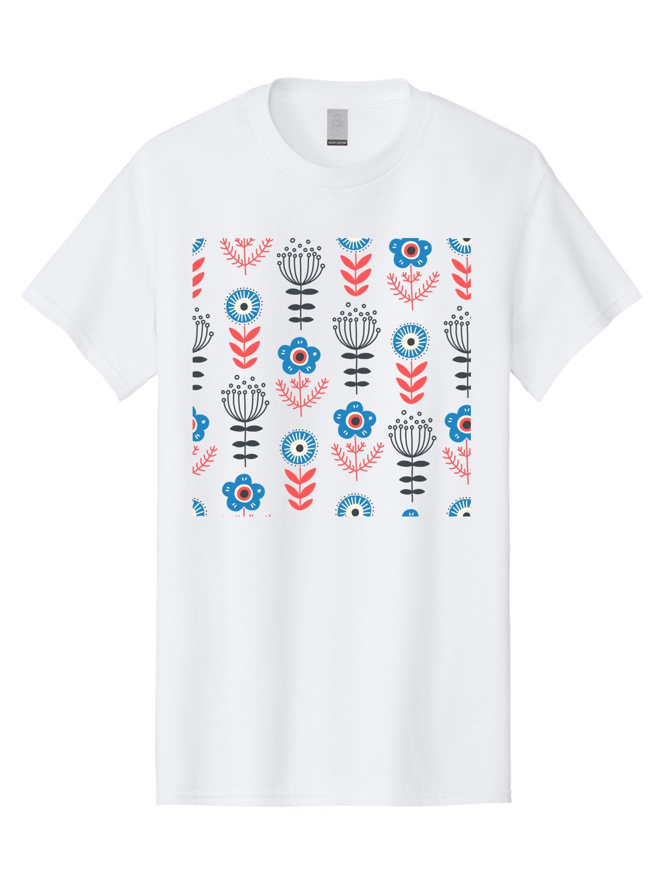 Flower-Pattern Men'S Graphic Tee, 100% Cotton, Comfortable Casual Summer Wear, Machine Washable, Blue Flowers, Pink Chevrons, Floral Design, Abstract Patterns, Decorative Elements, Vibrant Colors, Stylized Blooms Aab739 15