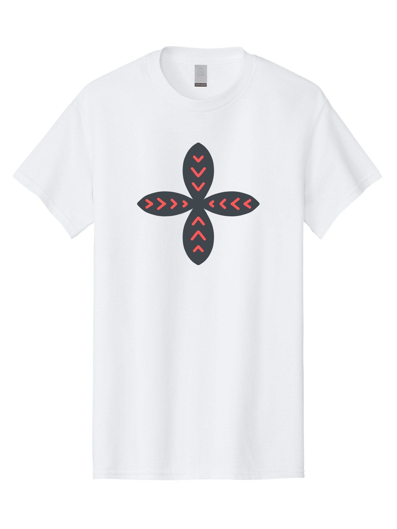 Flower-With-Chevron-Patterns Men'S Graphic Tee, 100% Cotton, Comfortable Casual Summer Wear, Machine Washable, Four Leaf Clover, Red Arrow Motifs, Dark Gray Leaves, Red Chevrons, Symmetrical Design, Abstract Logo, Modern Graphic Design Aab740 5