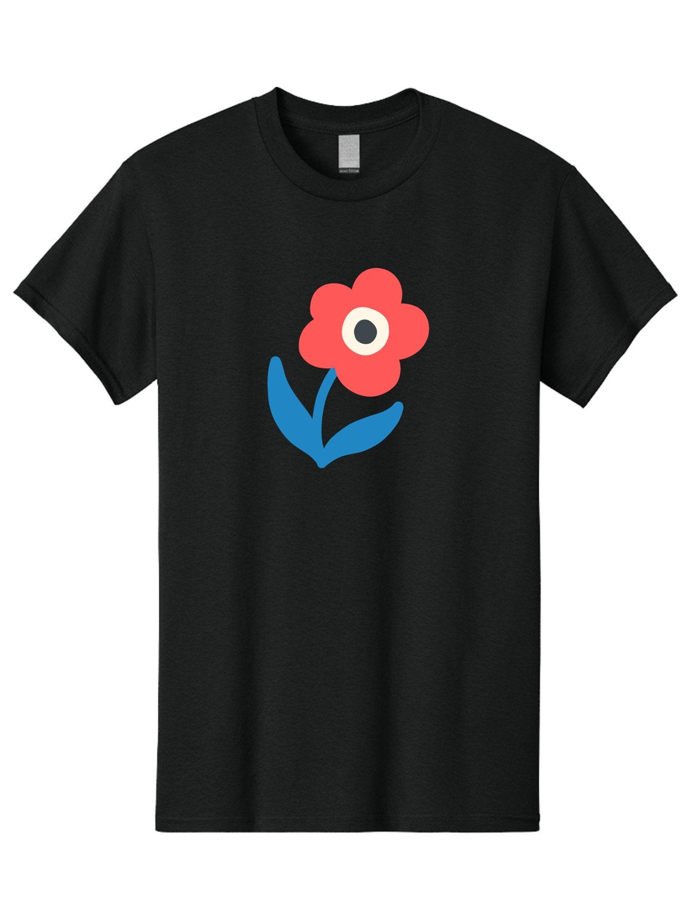 Flower-With-Eye Men'S Graphic Tee, 100% Cotton, Comfortable Casual Summer Wear, Machine Washable, Red Flower, Blue Leaves, White And Black Center, Simple Illustration, Minimalist Design, Childrens Art, Cartoon Flower, Playful Graphics Aab741 4