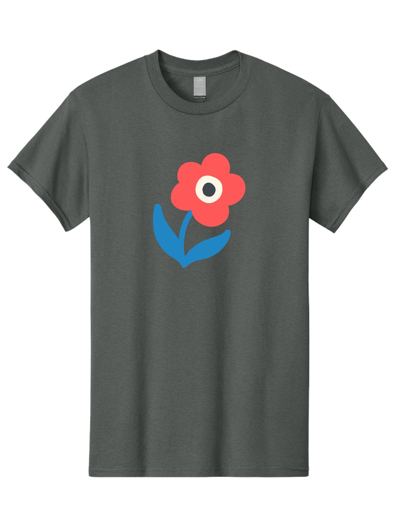 Flower-With-Eye Men'S Graphic Tee, 100% Cotton, Comfortable Casual Summer Wear, Machine Washable, Red Flower, Blue Leaves, White And Black Center, Simple Illustration, Minimalist Design, Childrens Art, Cartoon Flower, Playful Graphics Aab741 3
