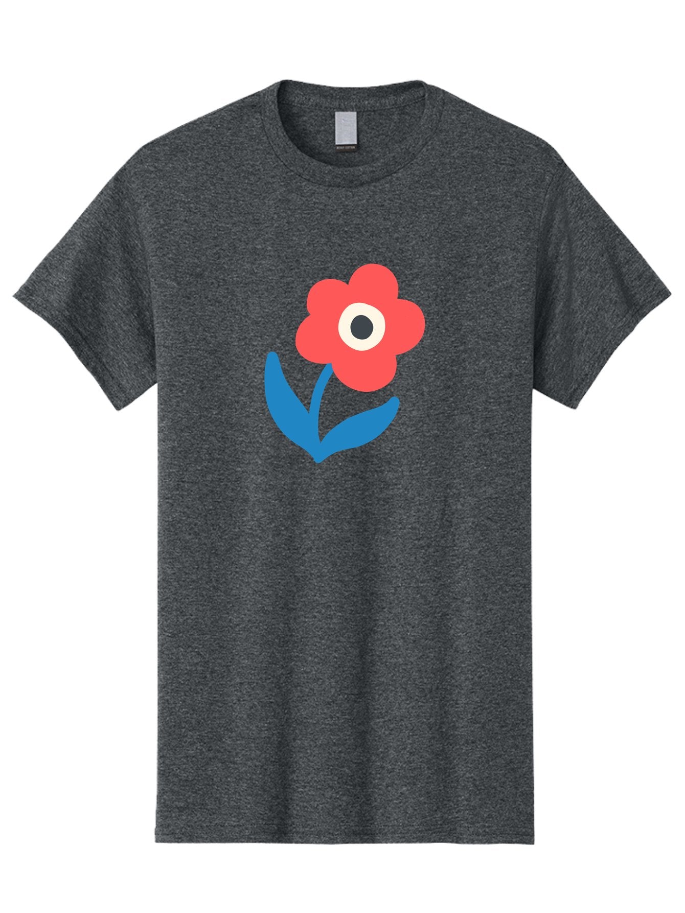 Flower-With-Eye Men'S Graphic Tee, 100% Cotton, Comfortable Casual Summer Wear, Machine Washable, Red Flower, Blue Leaves, White And Black Center, Simple Illustration, Minimalist Design, Childrens Art, Cartoon Flower, Playful Graphics Aab741