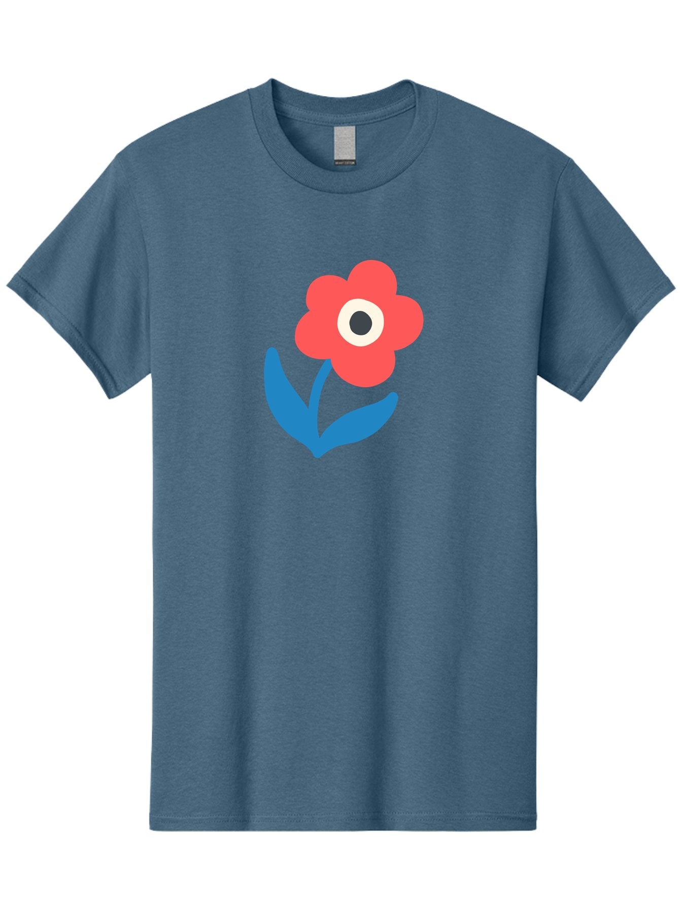 Flower-With-Eye Men'S Graphic Tee, 100% Cotton, Comfortable Casual Summer Wear, Machine Washable, Red Flower, Blue Leaves, White And Black Center, Simple Illustration, Minimalist Design, Childrens Art, Cartoon Flower, Playful Graphics Aab741 7