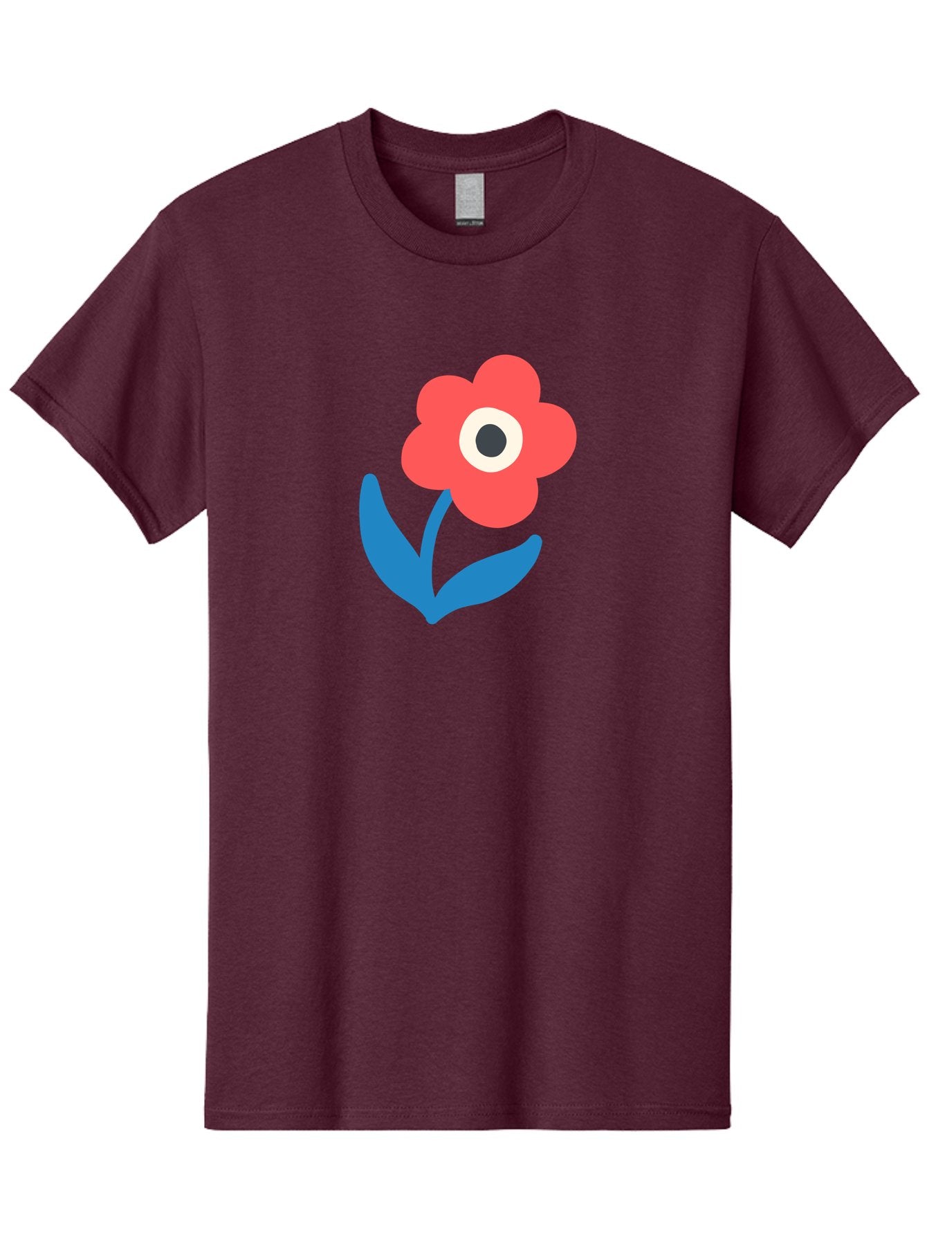 Flower-With-Eye Men'S Graphic Tee, 100% Cotton, Comfortable Casual Summer Wear, Machine Washable, Red Flower, Blue Leaves, White And Black Center, Simple Illustration, Minimalist Design, Childrens Art, Cartoon Flower, Playful Graphics Aab741 5