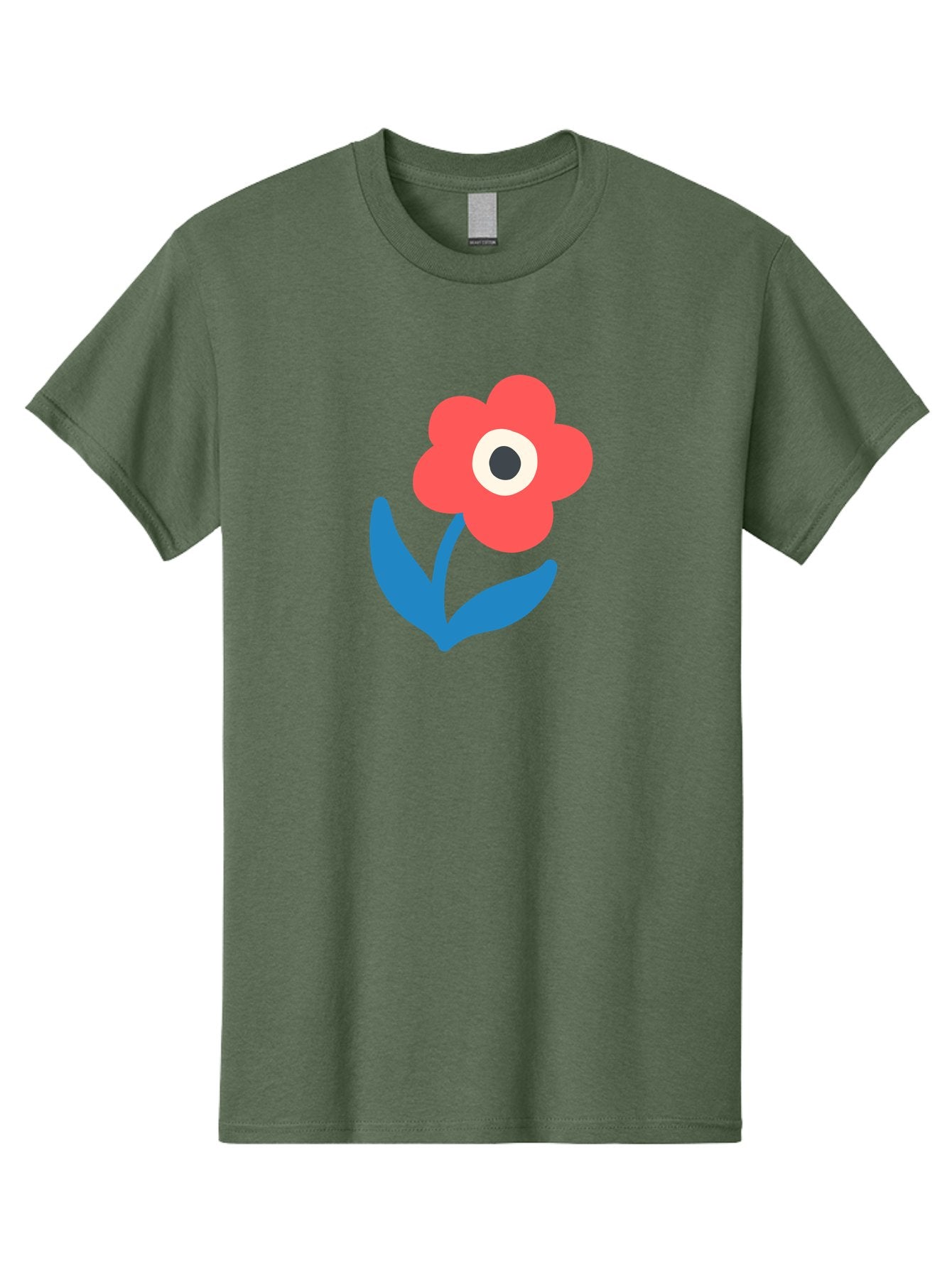 Flower-With-Eye Men'S Graphic Tee, 100% Cotton, Comfortable Casual Summer Wear, Machine Washable, Red Flower, Blue Leaves, White And Black Center, Simple Illustration, Minimalist Design, Childrens Art, Cartoon Flower, Playful Graphics Aab741