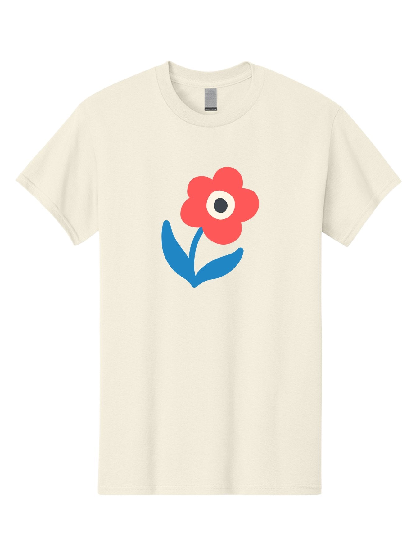 Flower-With-Eye Men'S Graphic Tee, 100% Cotton, Comfortable Casual Summer Wear, Machine Washable, Red Flower, Blue Leaves, White And Black Center, Simple Illustration, Minimalist Design, Childrens Art, Cartoon Flower, Playful Graphics Aab741 6