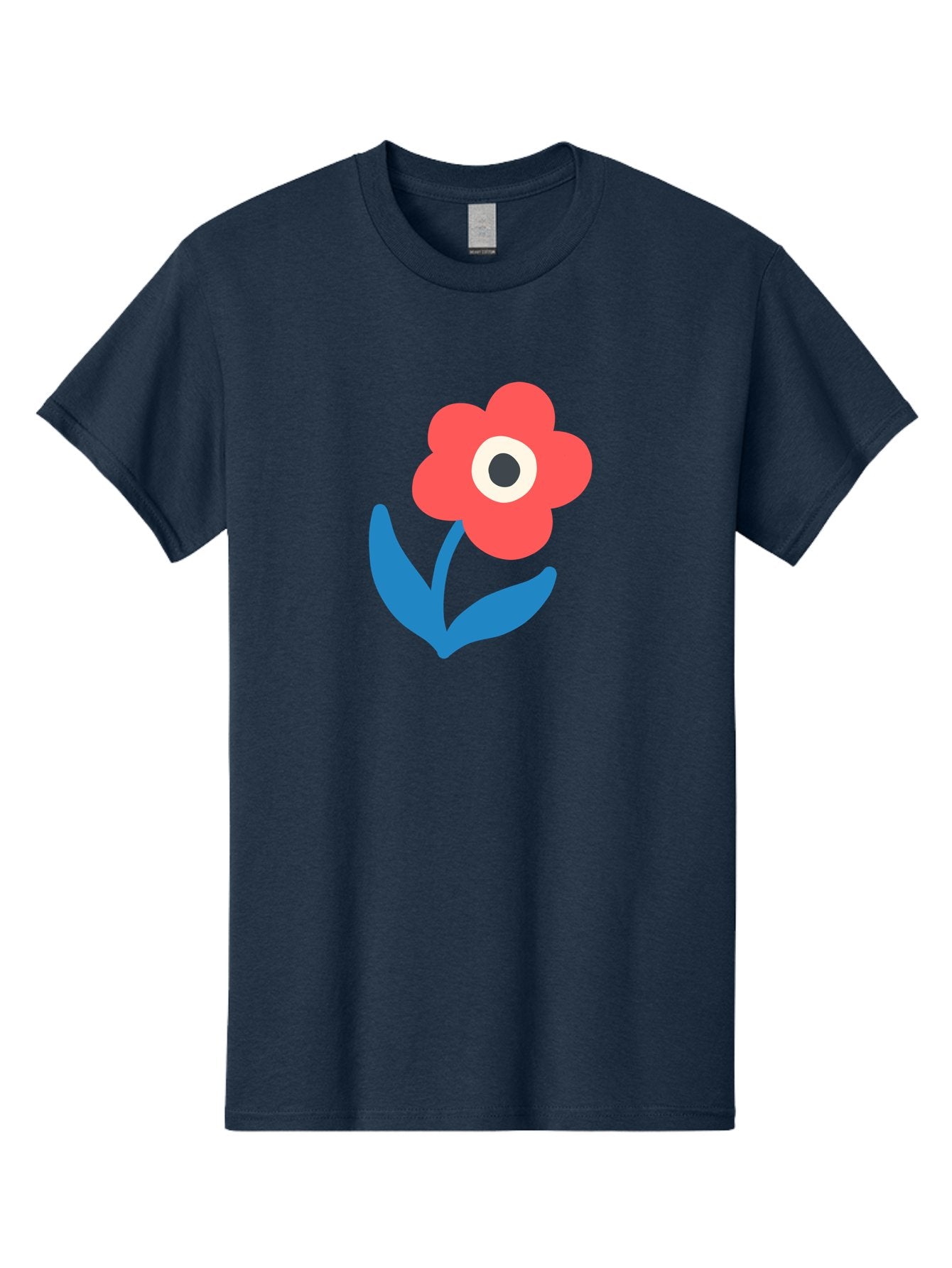 Flower-With-Eye Men'S Graphic Tee, 100% Cotton, Comfortable Casual Summer Wear, Machine Washable, Red Flower, Blue Leaves, White And Black Center, Simple Illustration, Minimalist Design, Childrens Art, Cartoon Flower, Playful Graphics Aab741 11